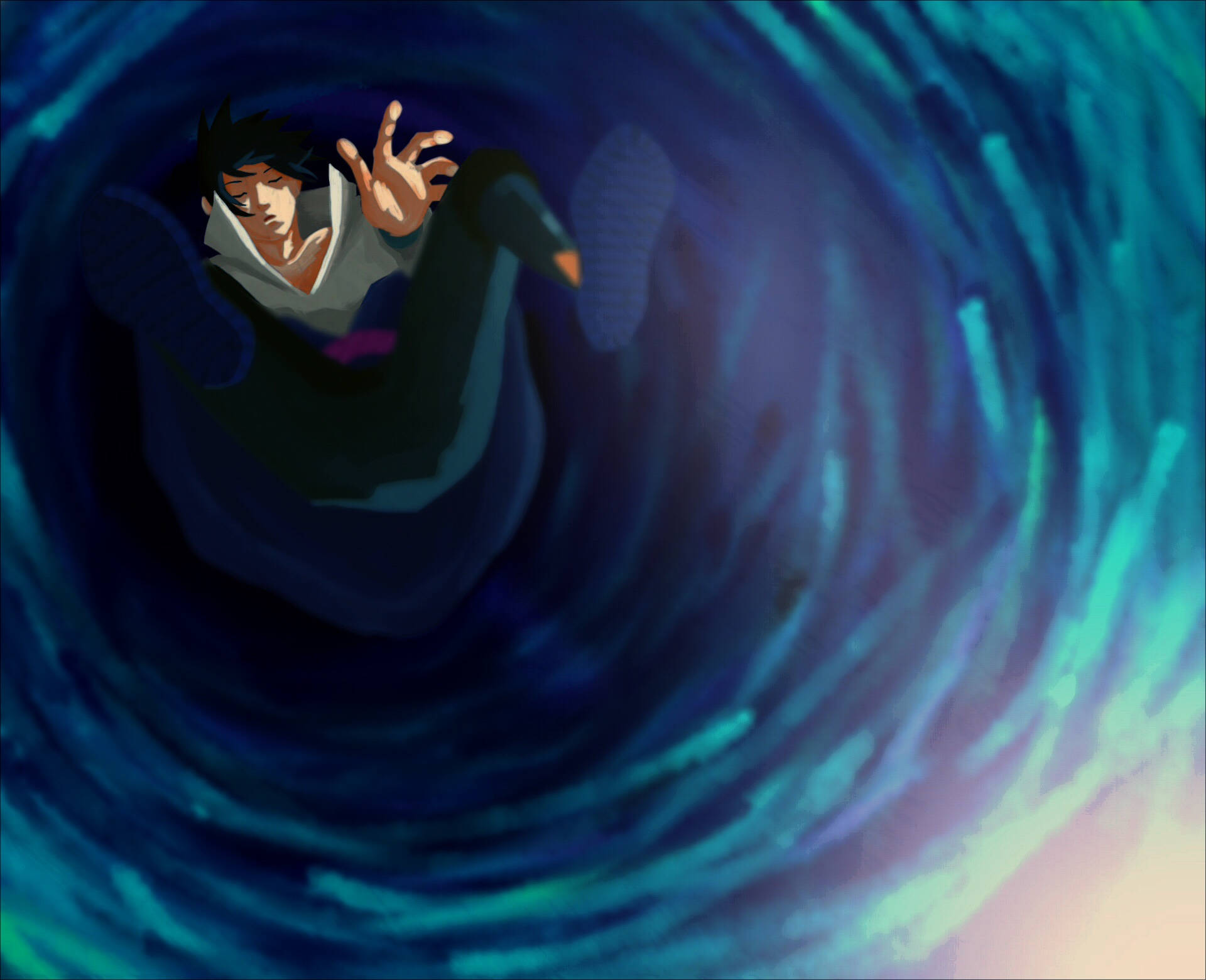 Sasuke Uchiha 4k Falling Into An Abyss Background