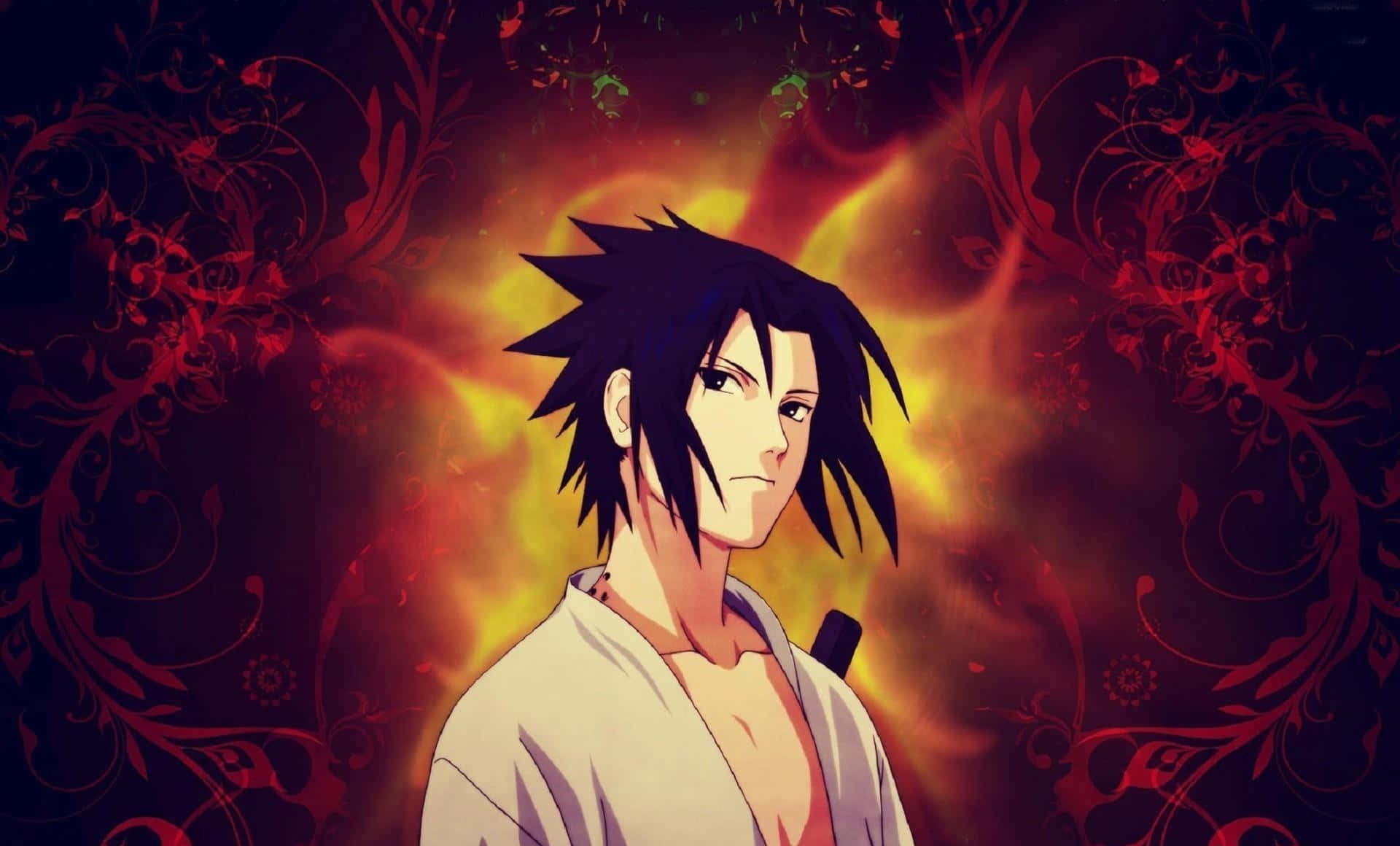 Sasuke Uchiha With Fire Anime Cartoon Background