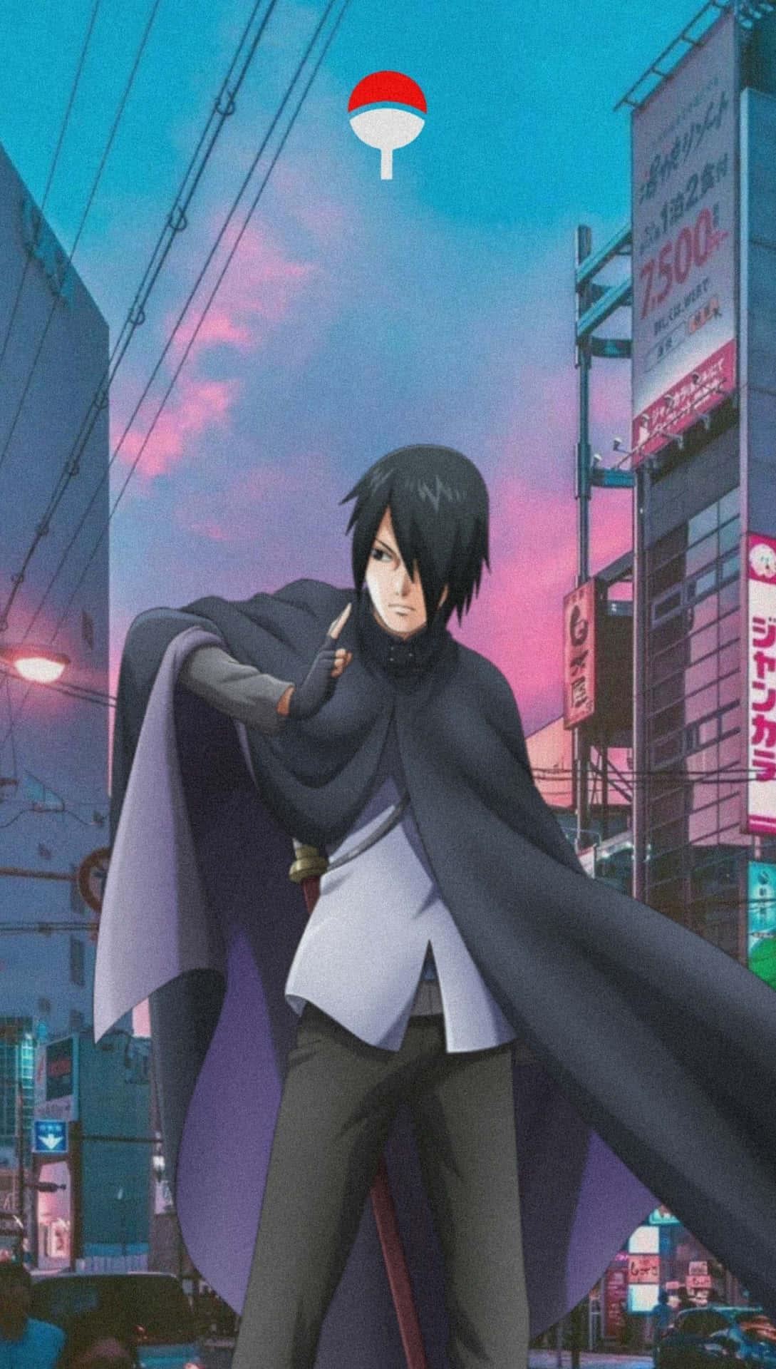 Sasuke Uchihain Cityscape Background