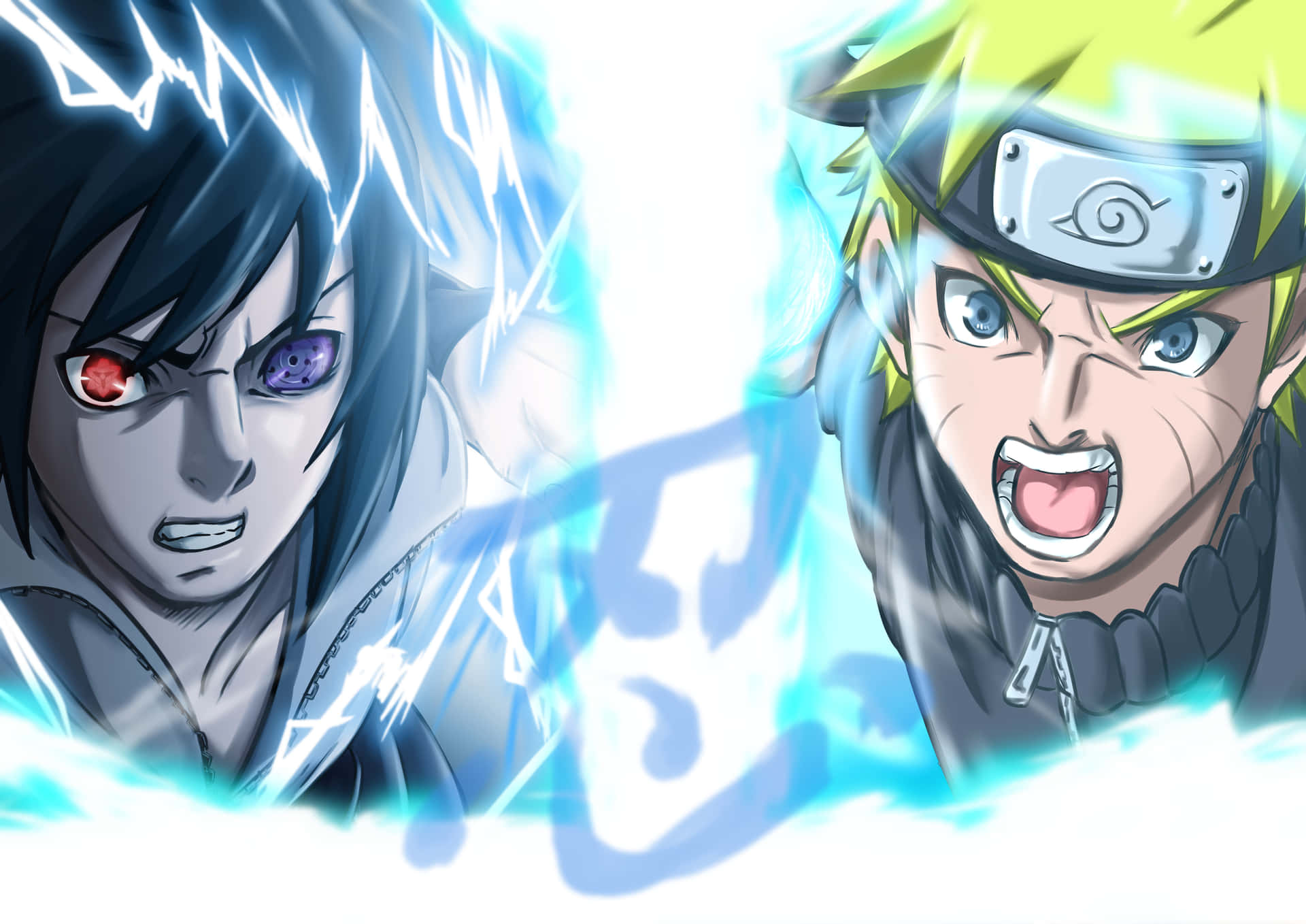 Sasuke Versus Naruot Blue Lightning Art Background