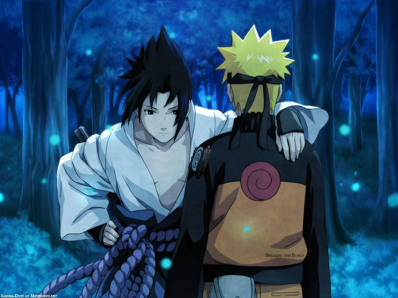 Sasuke Vs Naruto In A Forest Background