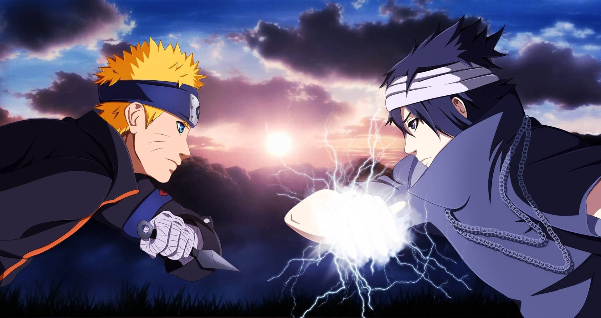 Sasuke Vs Naruto In Bandages Background