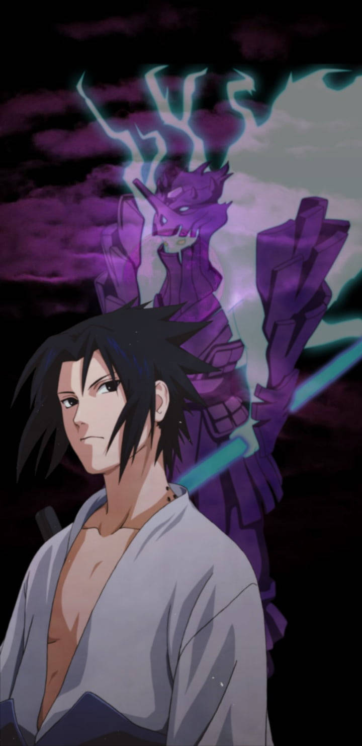 Sasuke With Sasuke Susanoo From Naruto Background