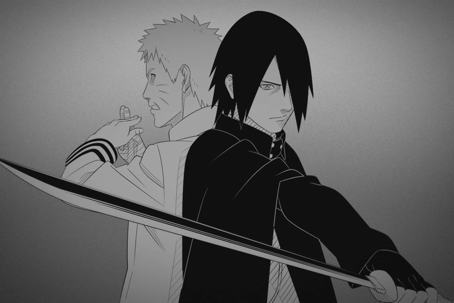 Sasukeand Naruto Black White Silhouette Background