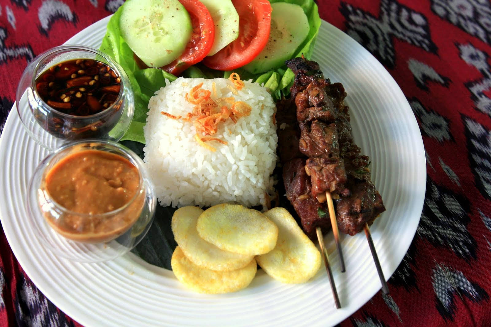 Satay Southeast Asian Dish With Rice And Salad Background