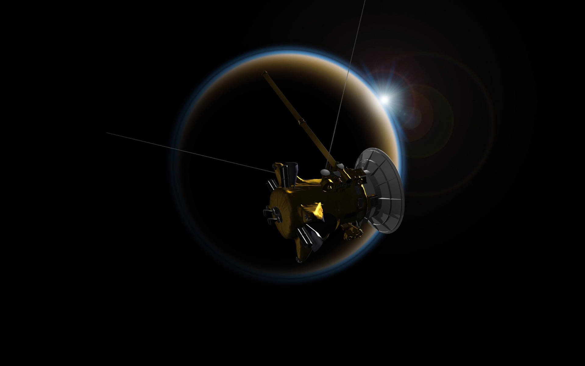 Satellite On Black Planet Background