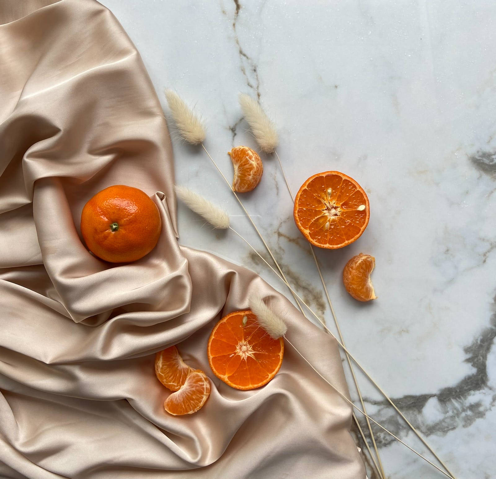 Satin And Orange On Aesthetic Marble Background