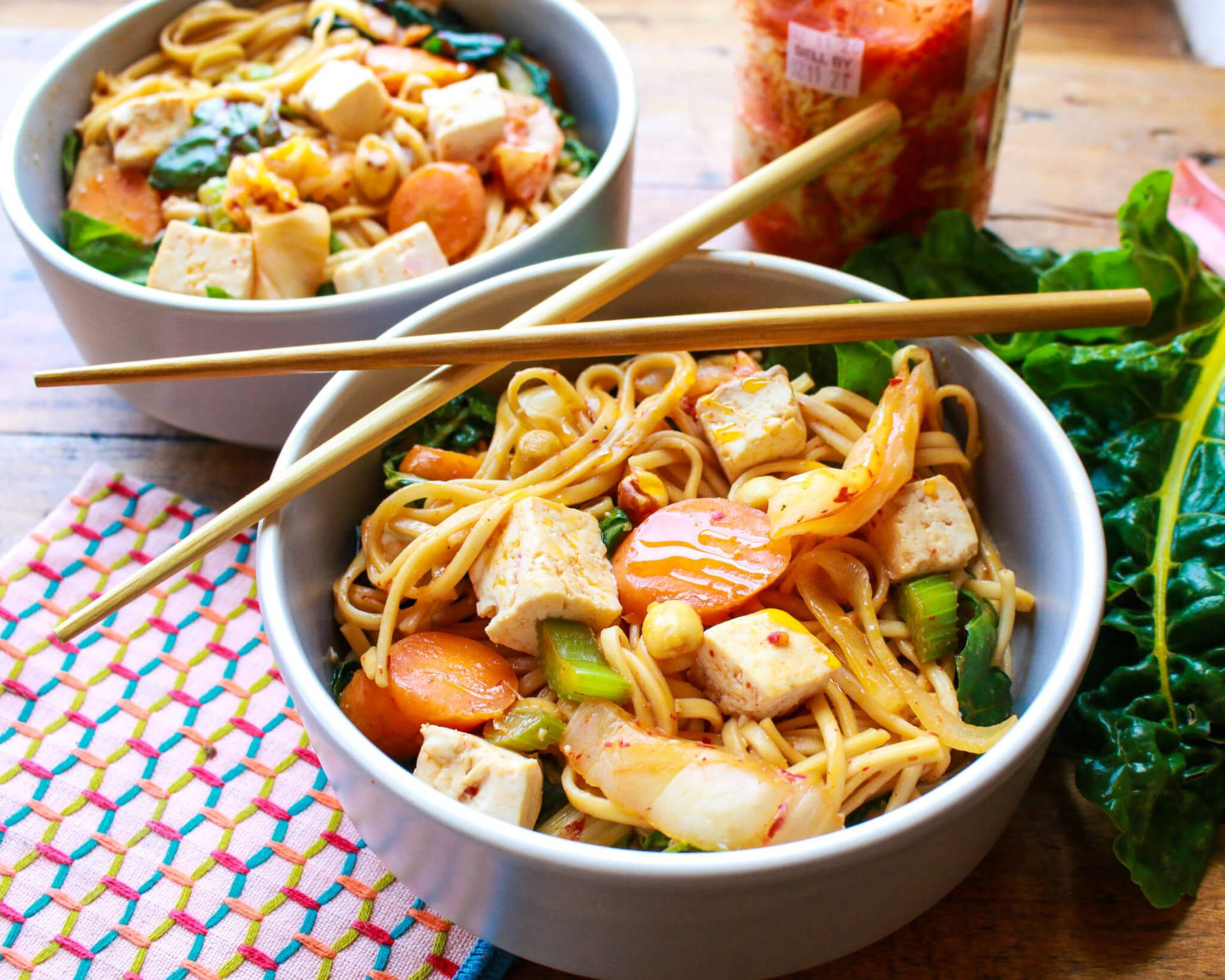 Satisfying Bowl Of Noodles Topped With Flavorful Kimchi