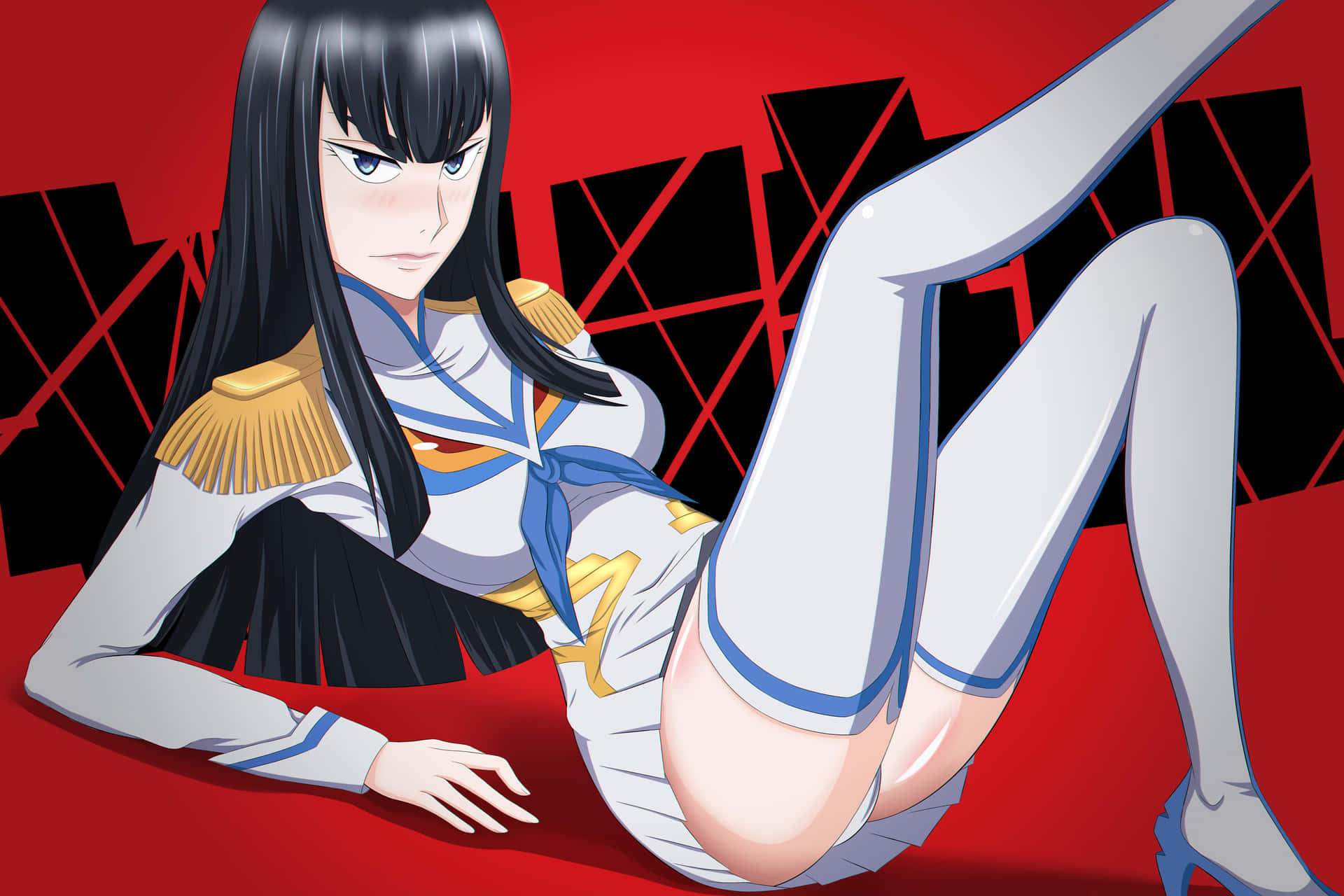 Satsuki Kiryuin Standing In Battle Pose, Ready To Take On Her Enemies. Background