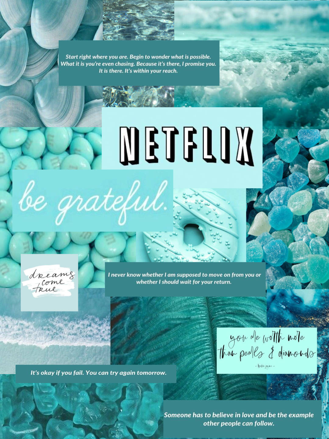Saturated Tumblr Collage Aesthetic Teal Background