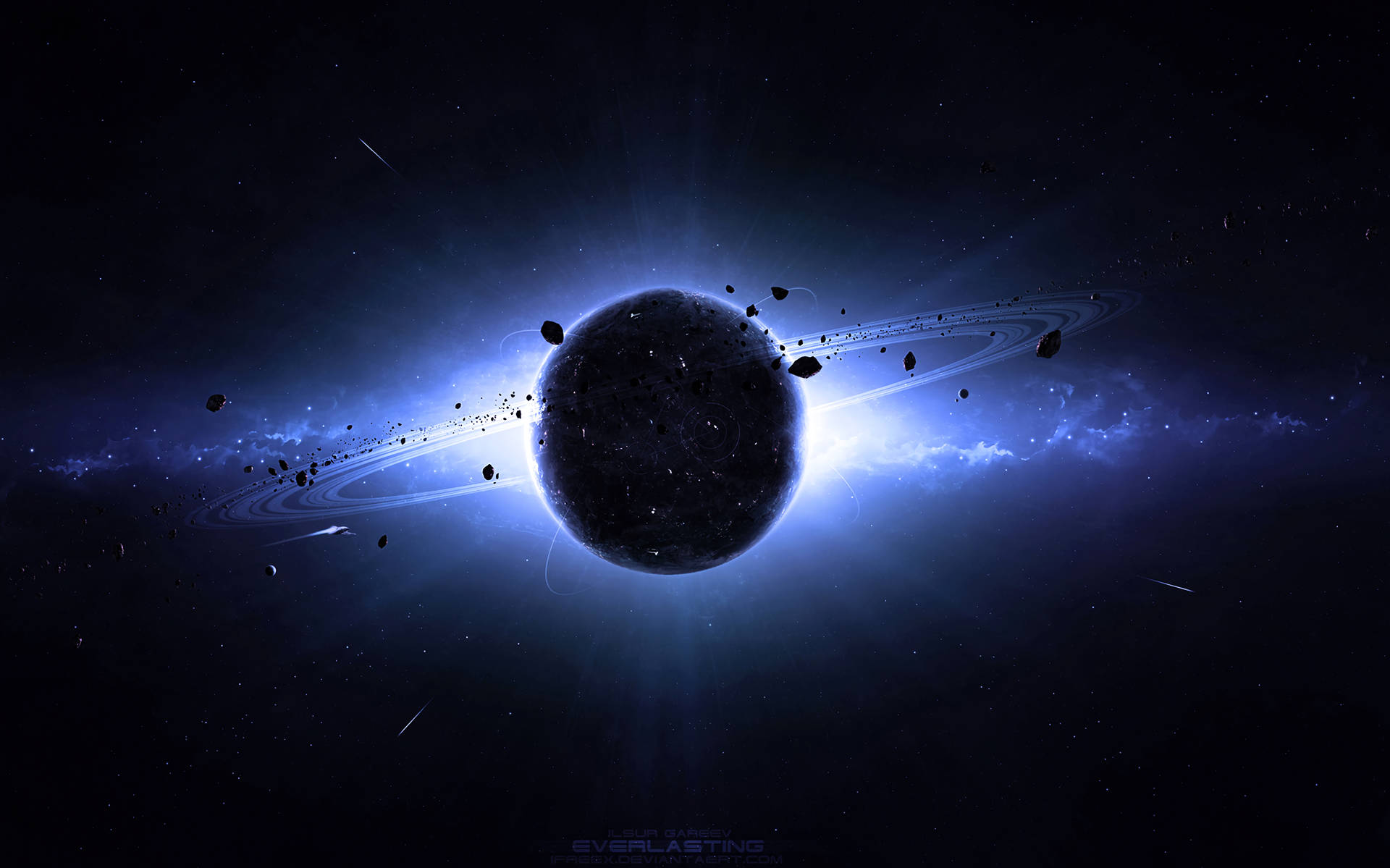 Saturn And Meteors Background
