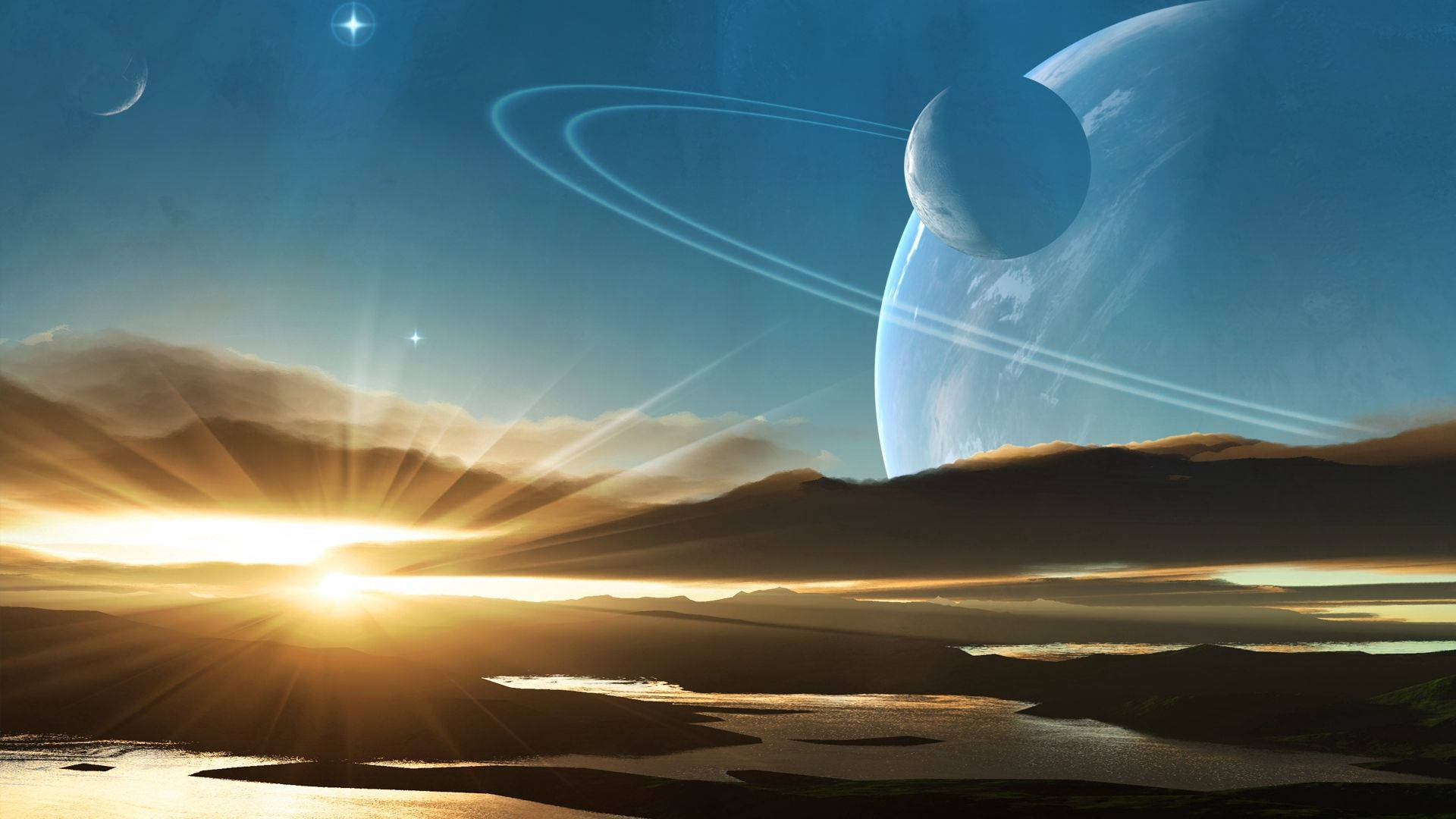 Saturn And Sunrise Background
