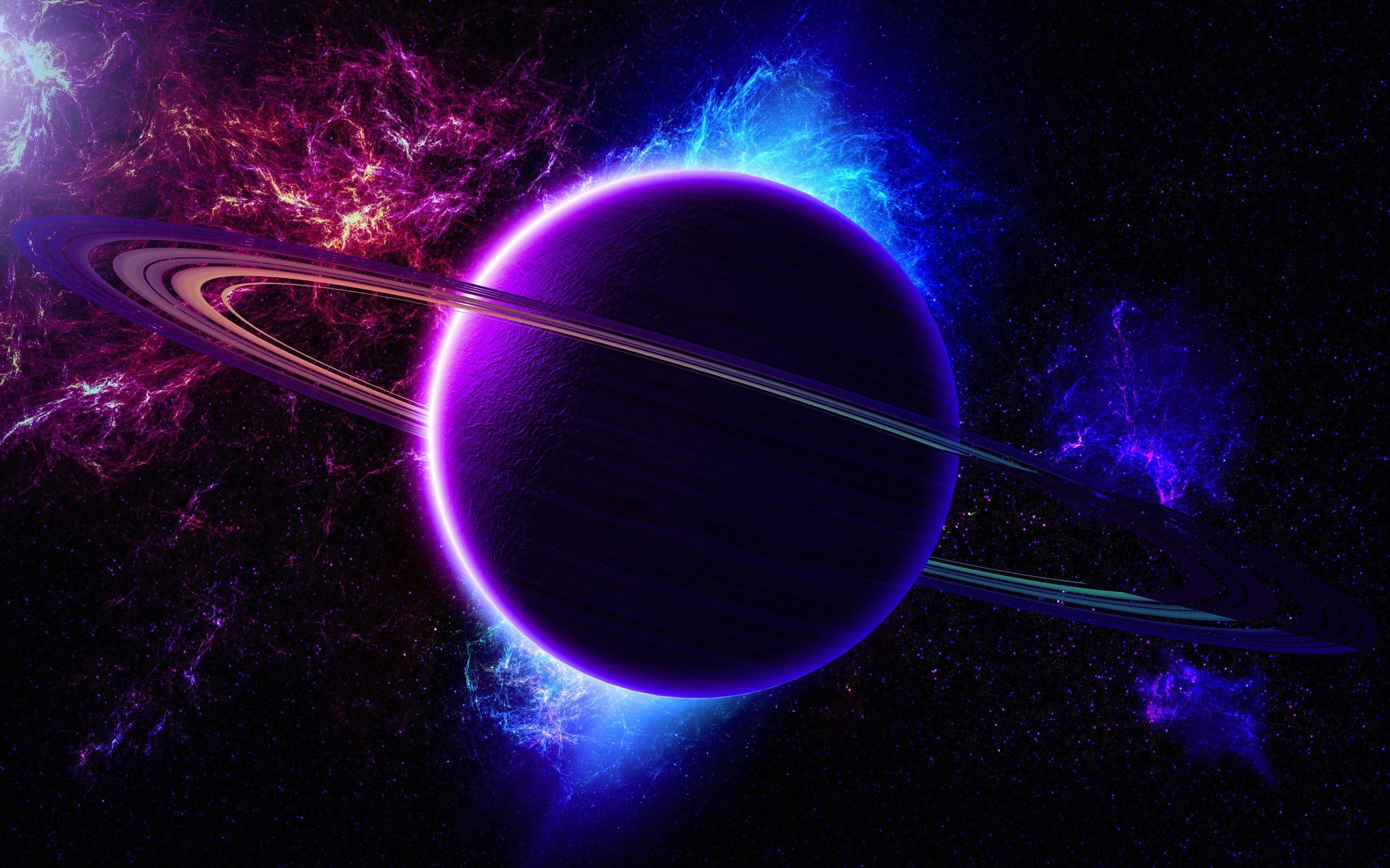 Saturn In Colorful Galaxy Background