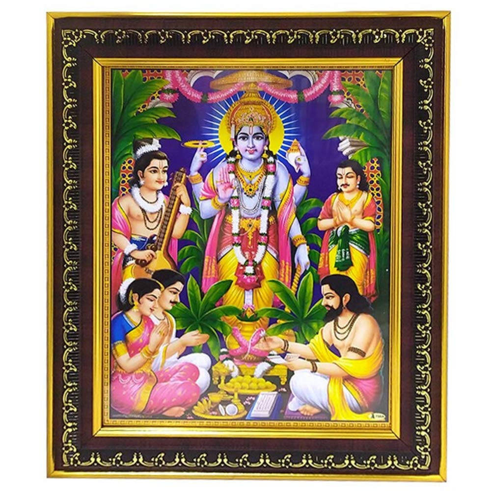 Satyanarayana Swamy Yellow And Brown Frame