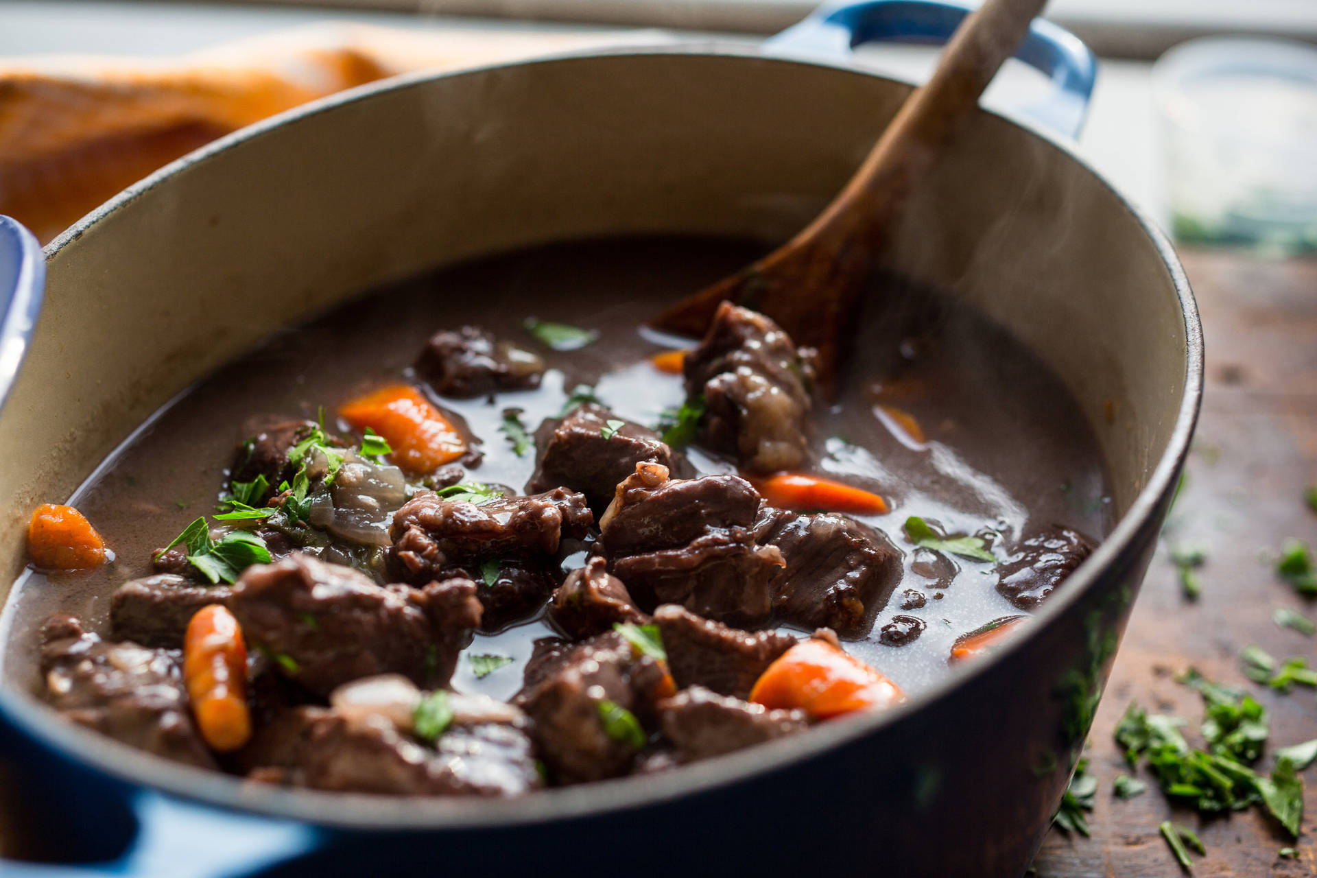 Saucy Beef Bourguignon Dish Background