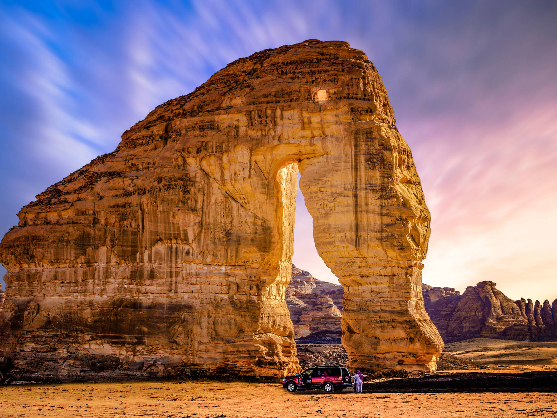 Saudi Arabia Elephant Rock Sunset Background