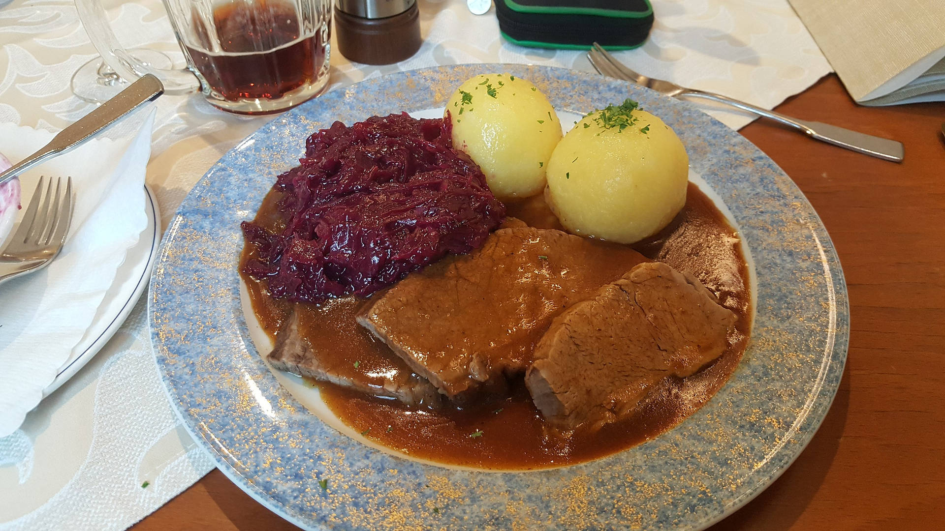 Sauerbraten Creamy Sauce With Red Cabbage And Dumplings