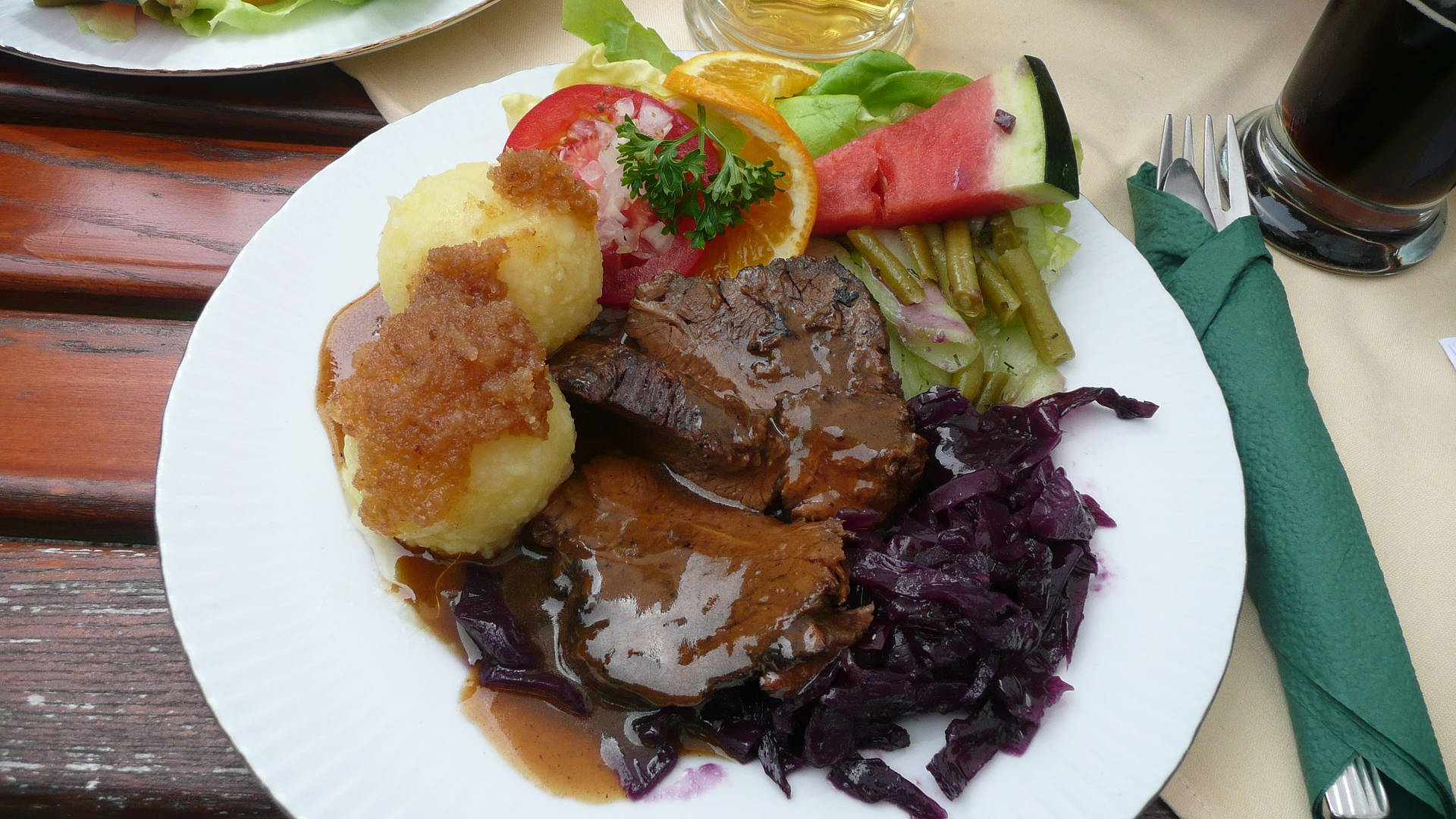 Sauerbraten Traditional German Dish With Dulse Seaweed Background