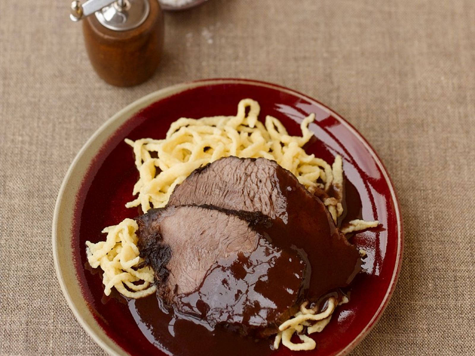 Sauerbraten Traditional German Dish With Spaetzle Background