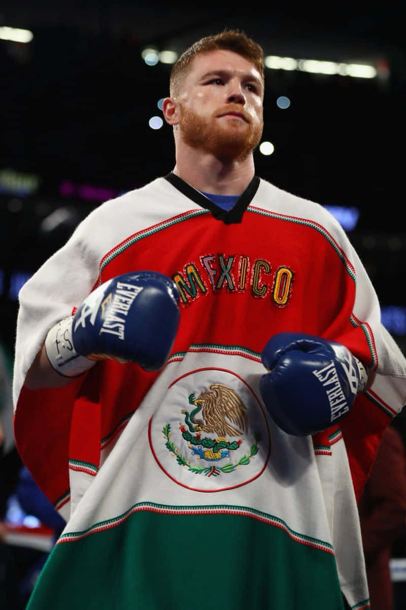 Saul 'canelo' Alvarez In His Fighting Stance Background