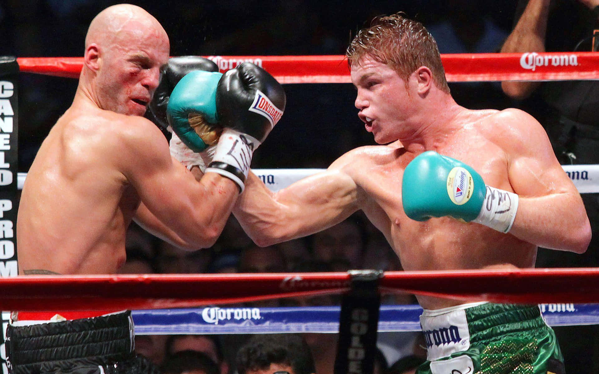 Saul Canelo Alvarez Landing A Powerful Punch Background