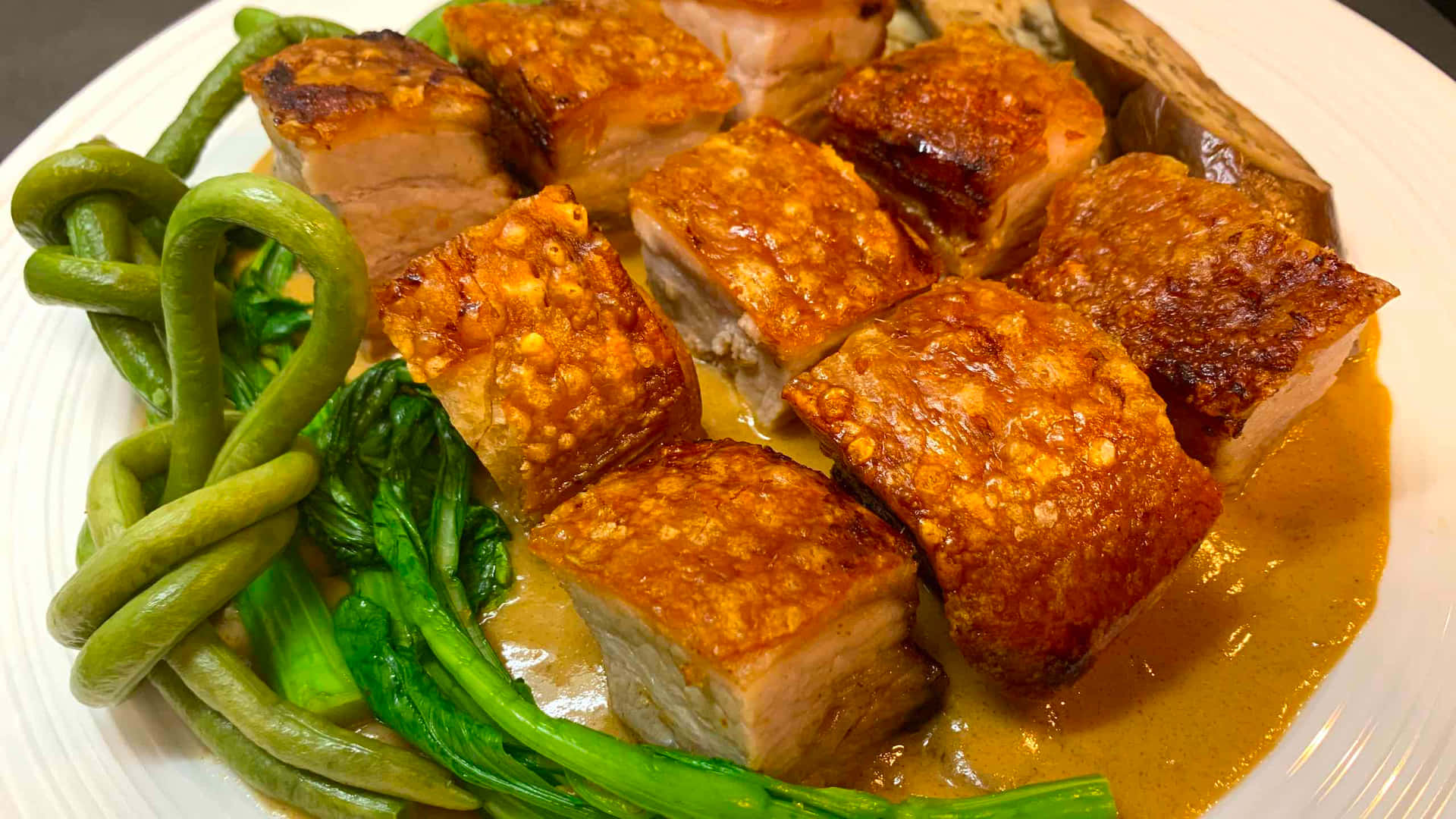 Savor Authentic Filipino Cuisine - Crunchy Deep-fried Pork Belly In Rich Kare-kare Sauce. Background