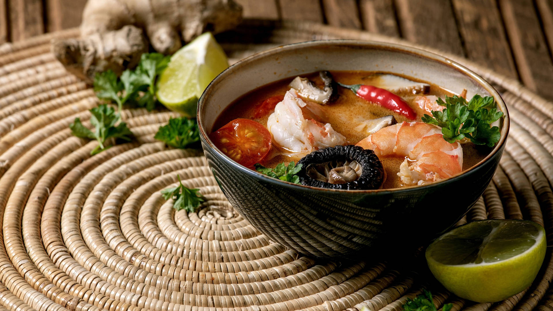 Savory And Spicy Tom Yum Soup From Thailand Background