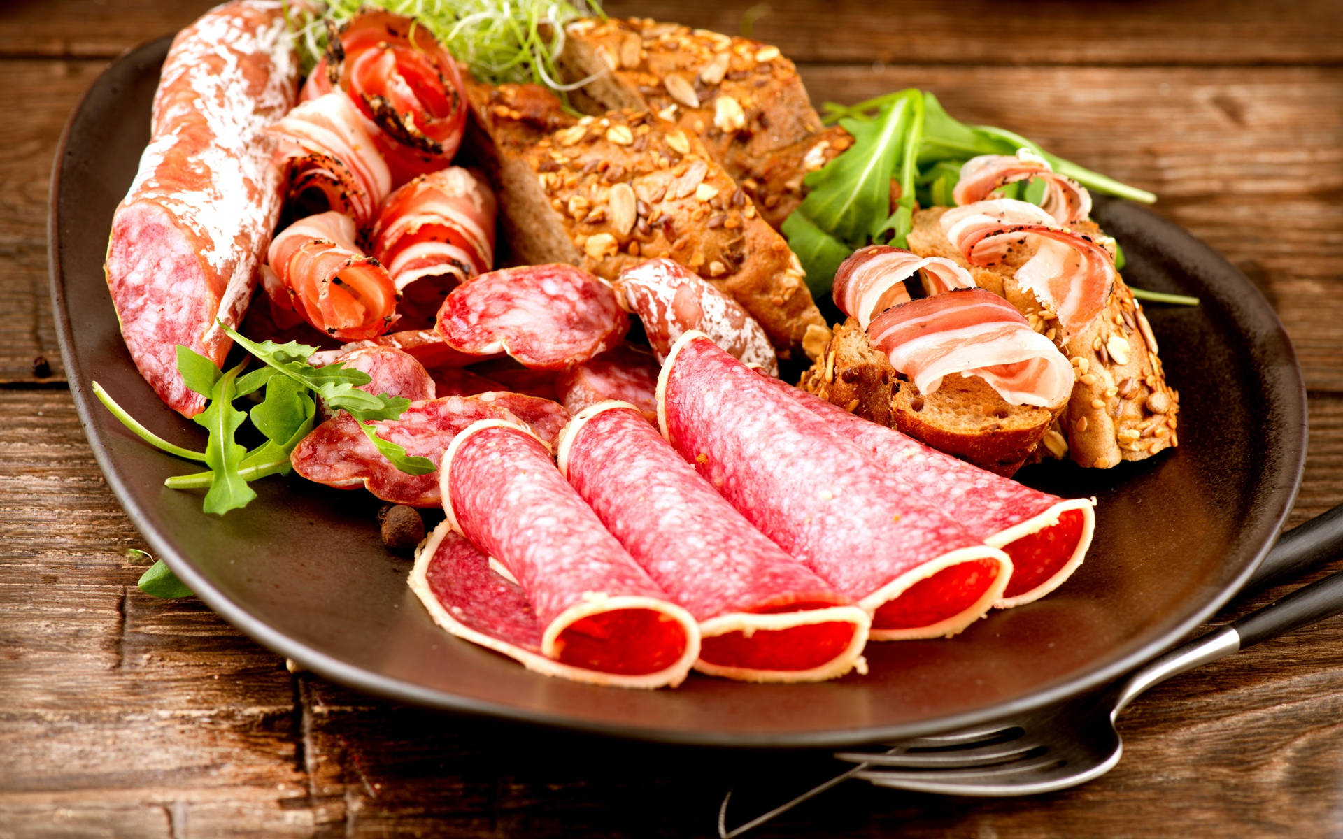 Savory And Sweet Delights - Meat And Banana Bread On A Plate Background