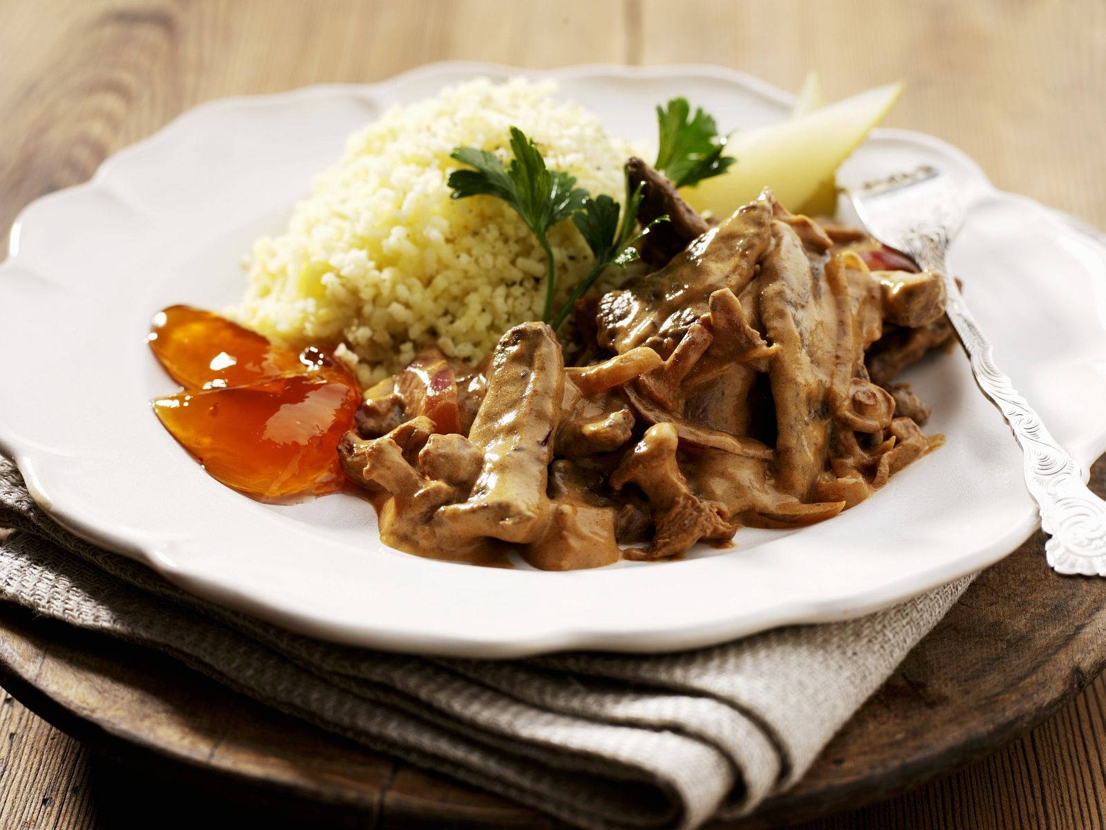 Savory Beef Stroganoff With Fluffy Rice - The Quintessential Russian Dish Background