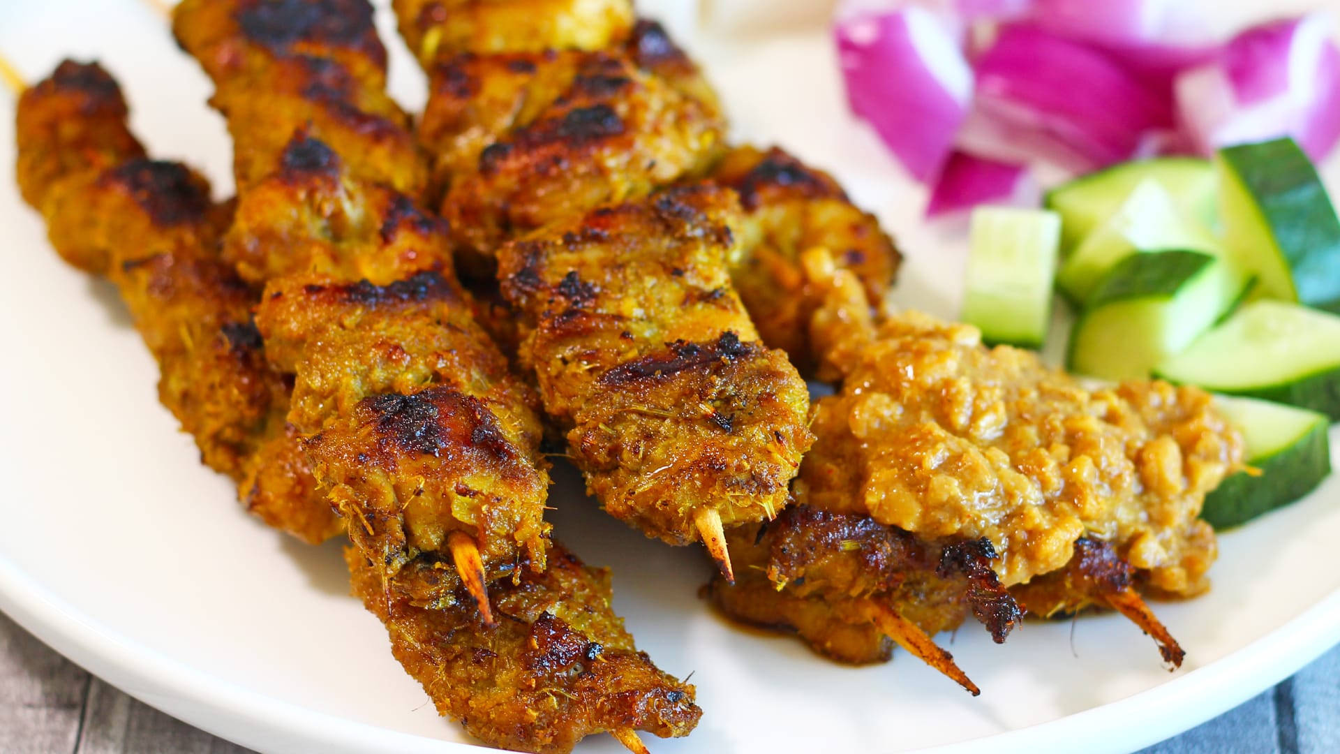 Savory Chicken Satay With Peanut Sauce Background