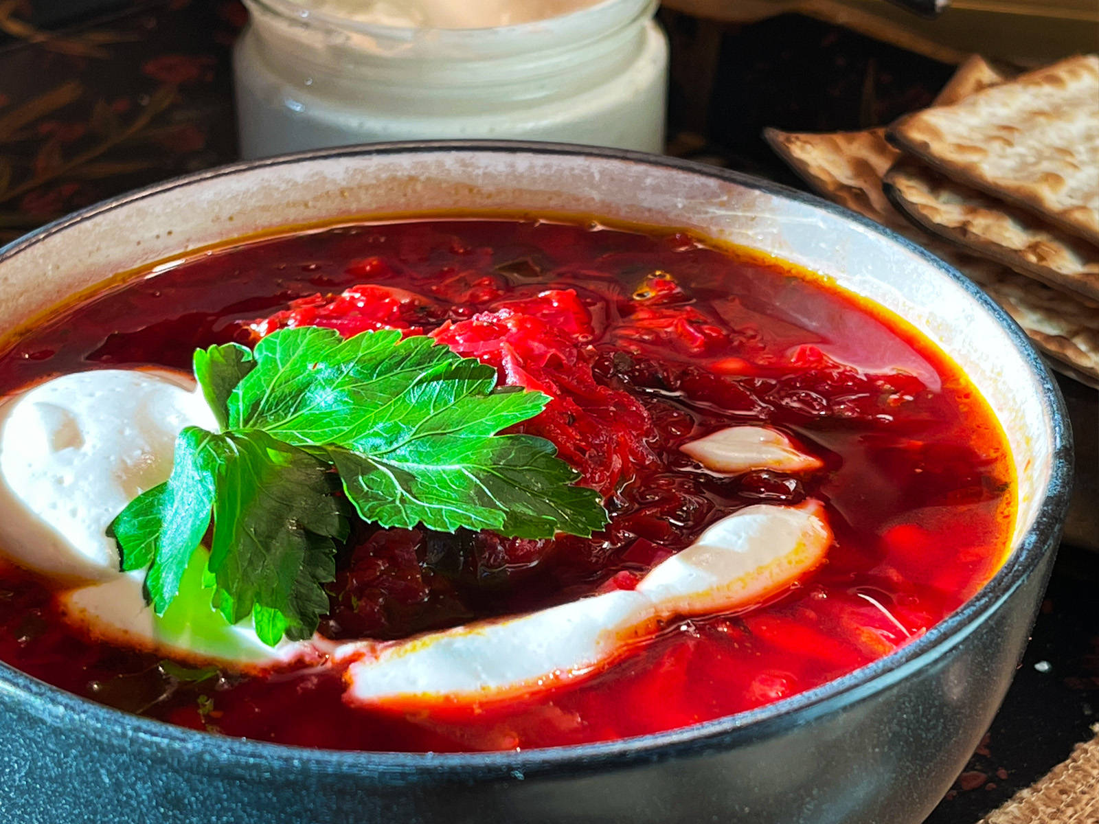 Savory Creamy Cabbage Borscht Soup Background