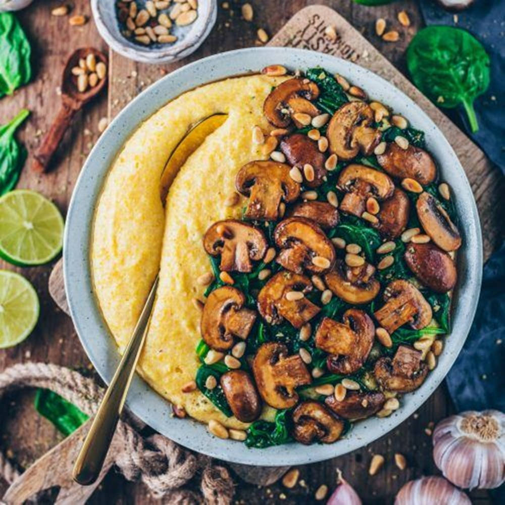 Savory Creamy Polenta With Mushrooms Background