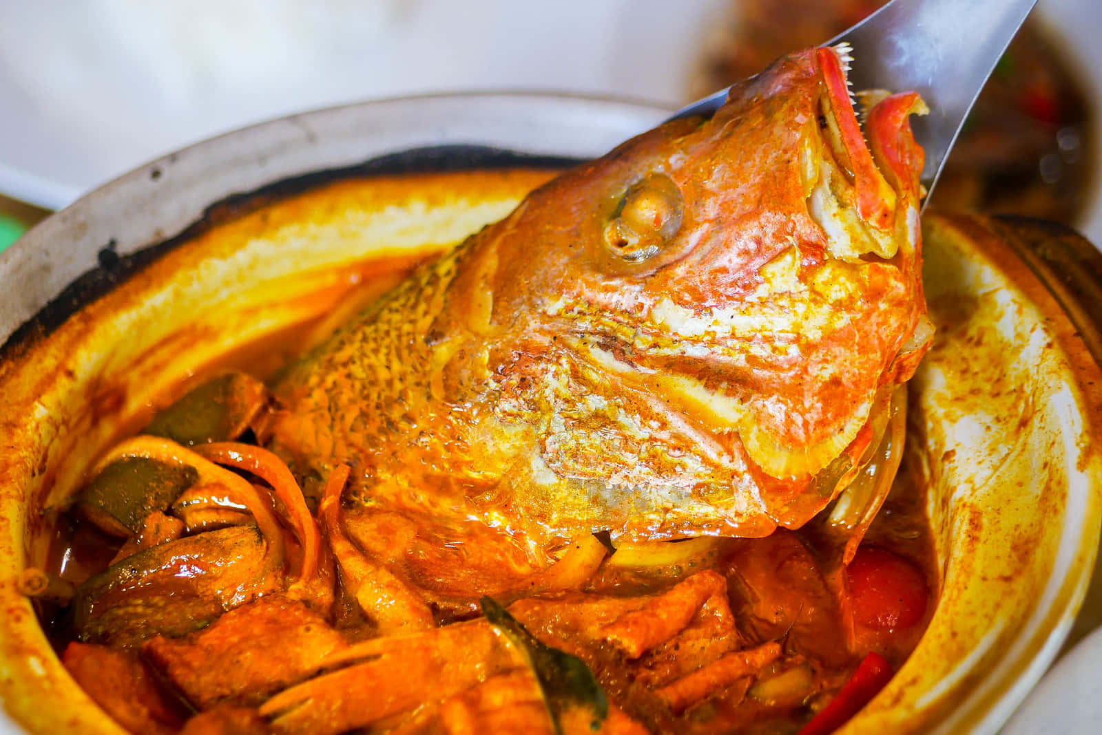 Savory Fish Head Curry Dish Close Up Shot Background