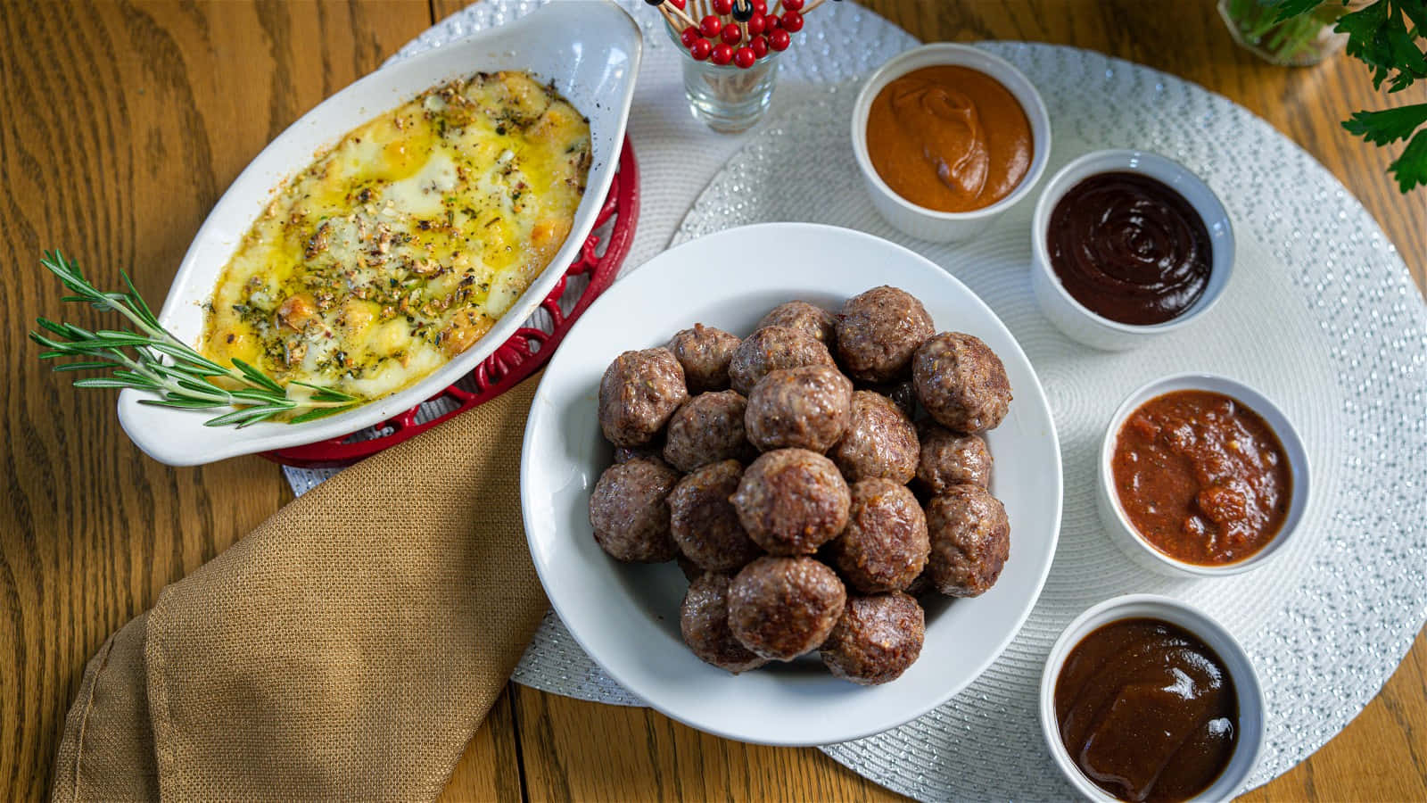 Savory Meatballs With Dipping Sauces Background