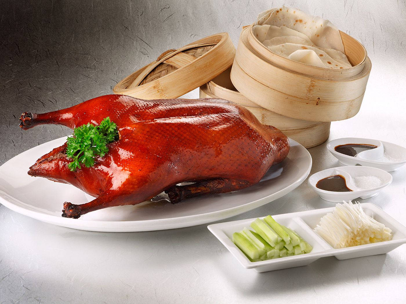 Savory Peking Duck Platter Ready For Serving Background