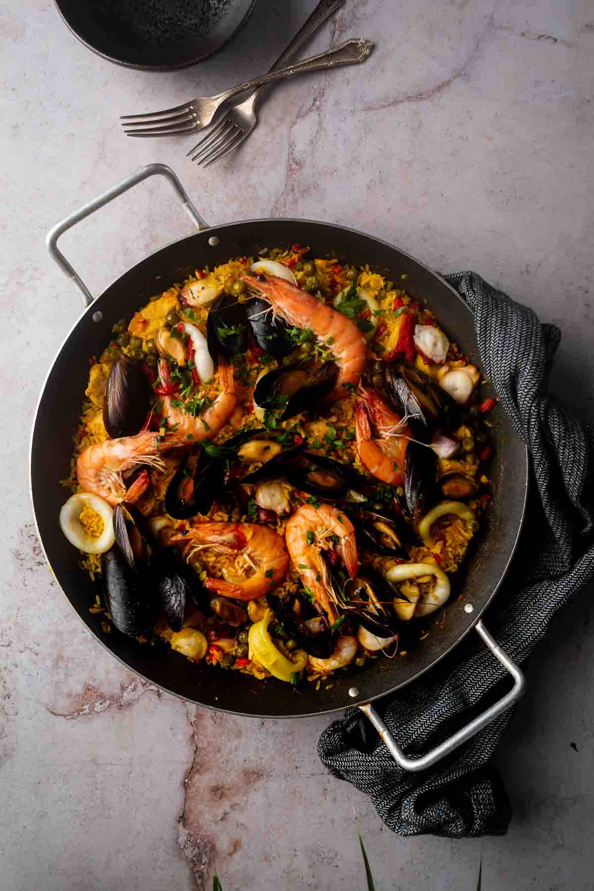 Savory Spanish Paella With Prawns And Mussels Background