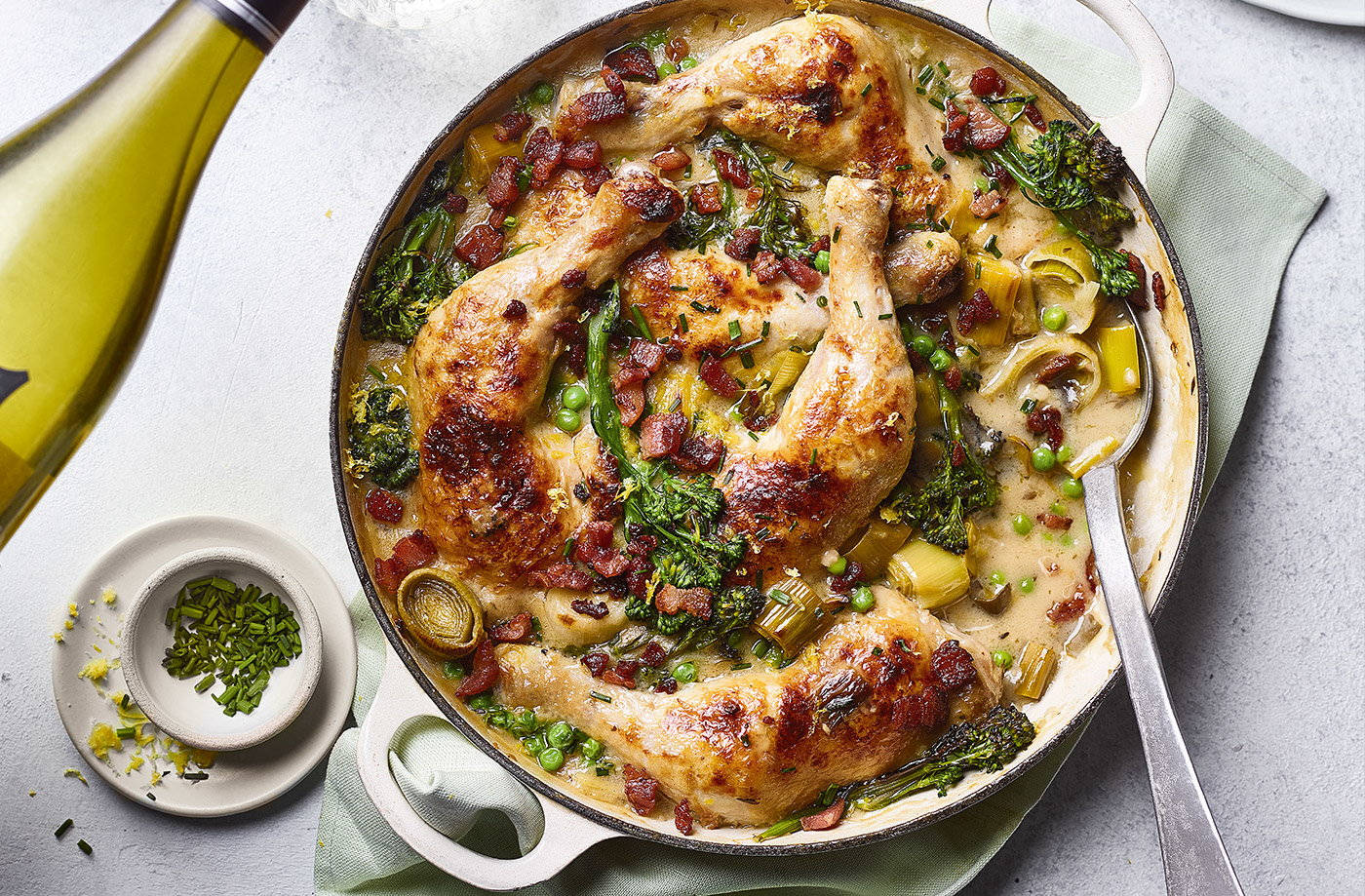 Savory Stew Coq Au Vin With Spring Vegetables Background