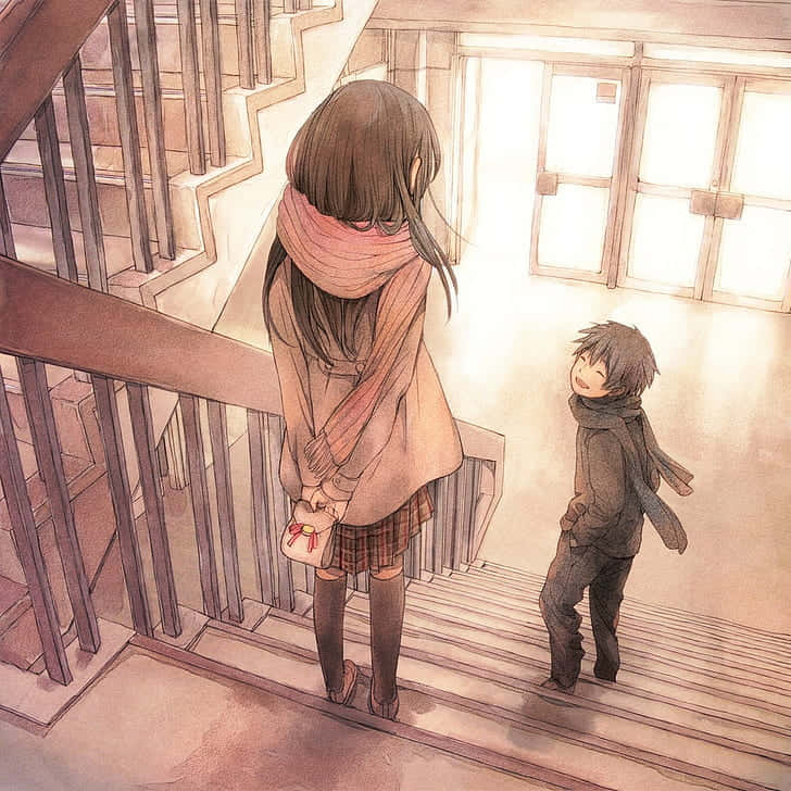 Sawako And Shota On Stairs Romance Anime