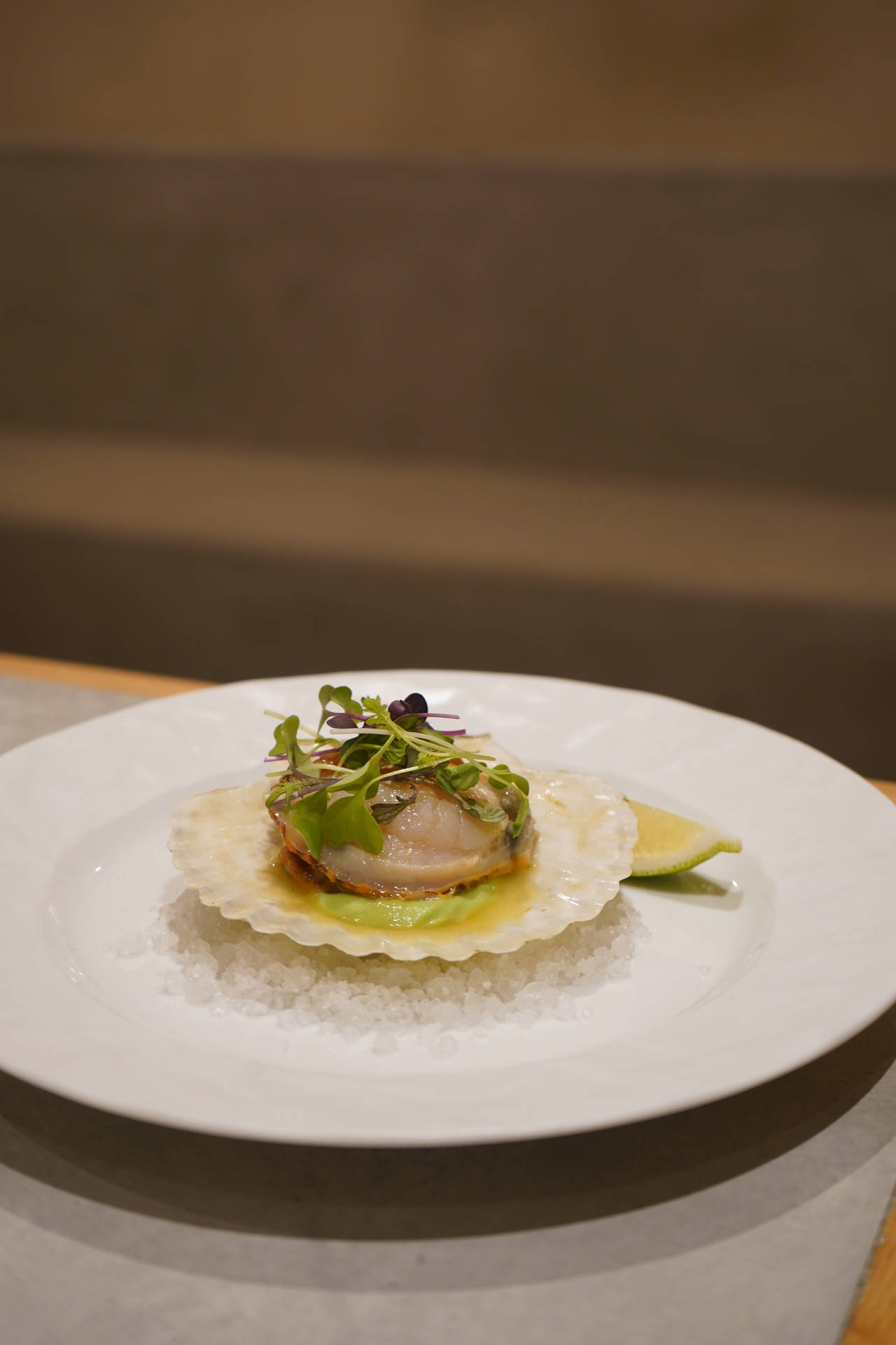 Scallops Dish On Shell On White Plate Background