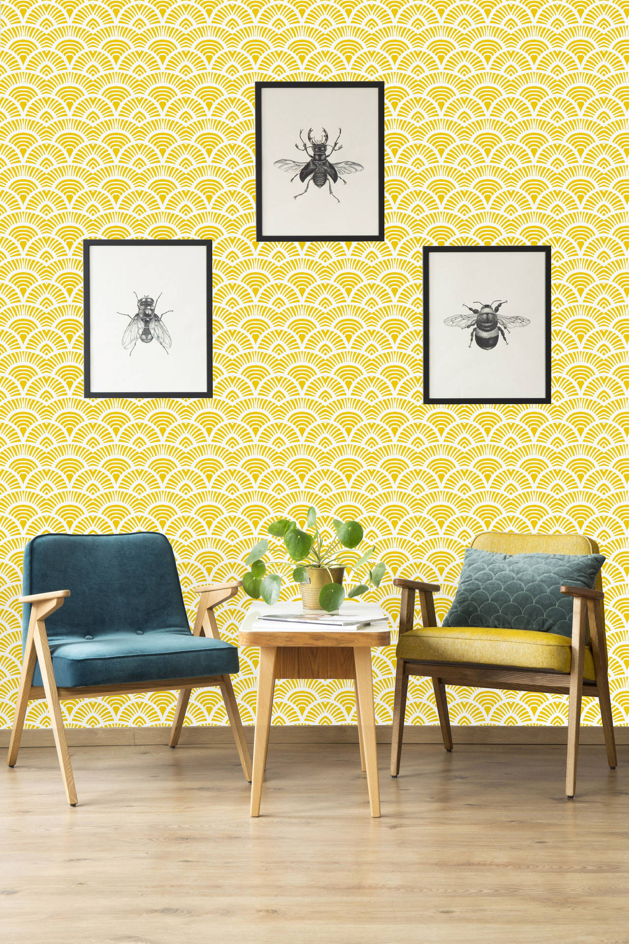 Scallops Pattern Yellow Aesthetic Living Room Background