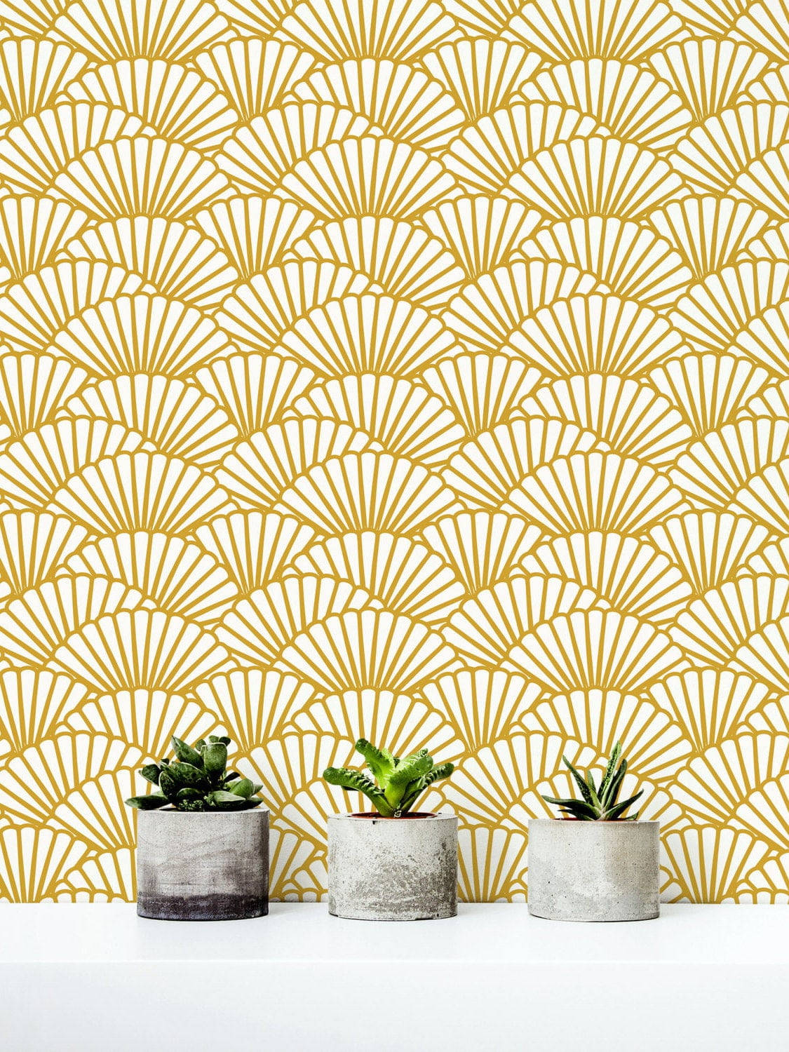 Scallops Pattern Yellow Aesthetic Potted Plants Background