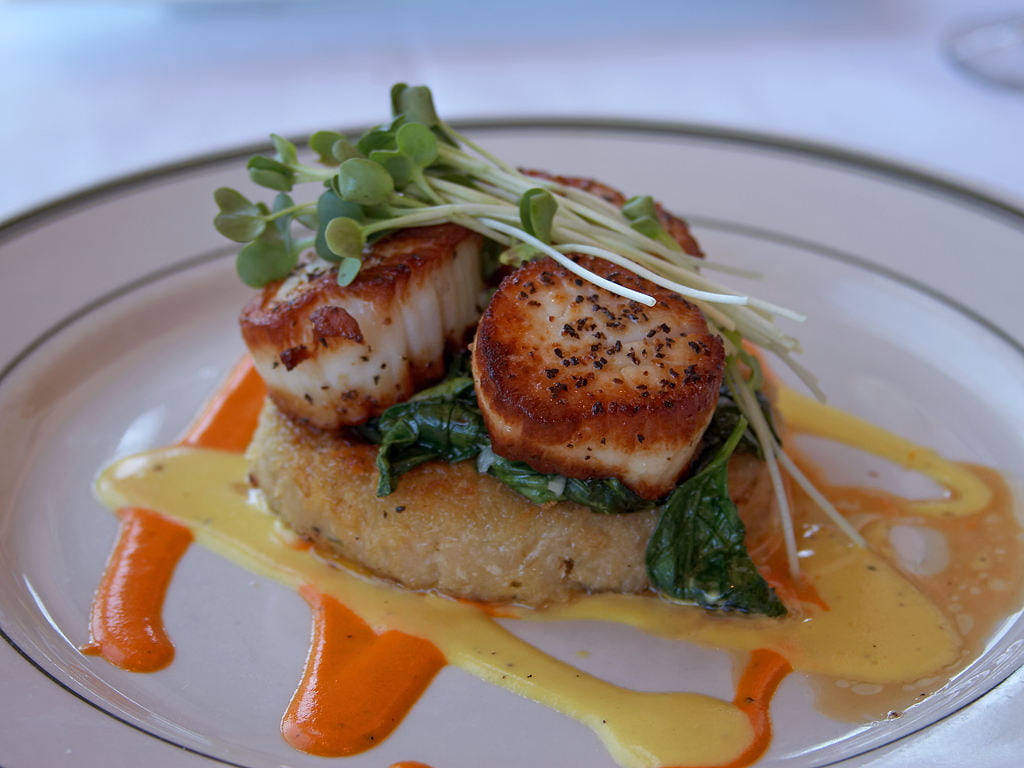 Scallops Seared With Herbs And Rice Background