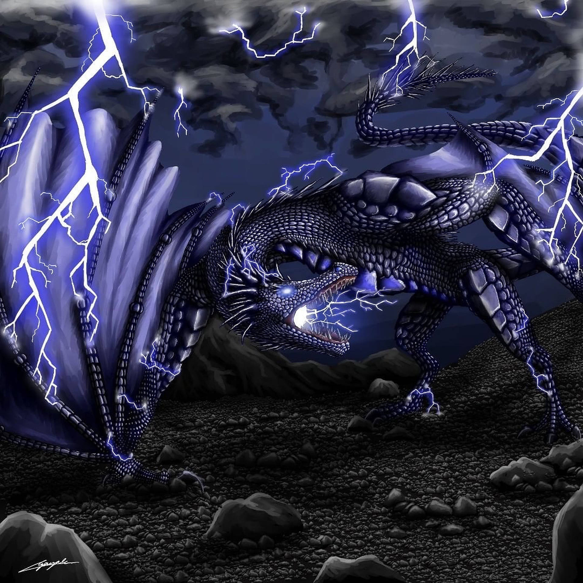 Scaly Purple Lightning Dragon Background