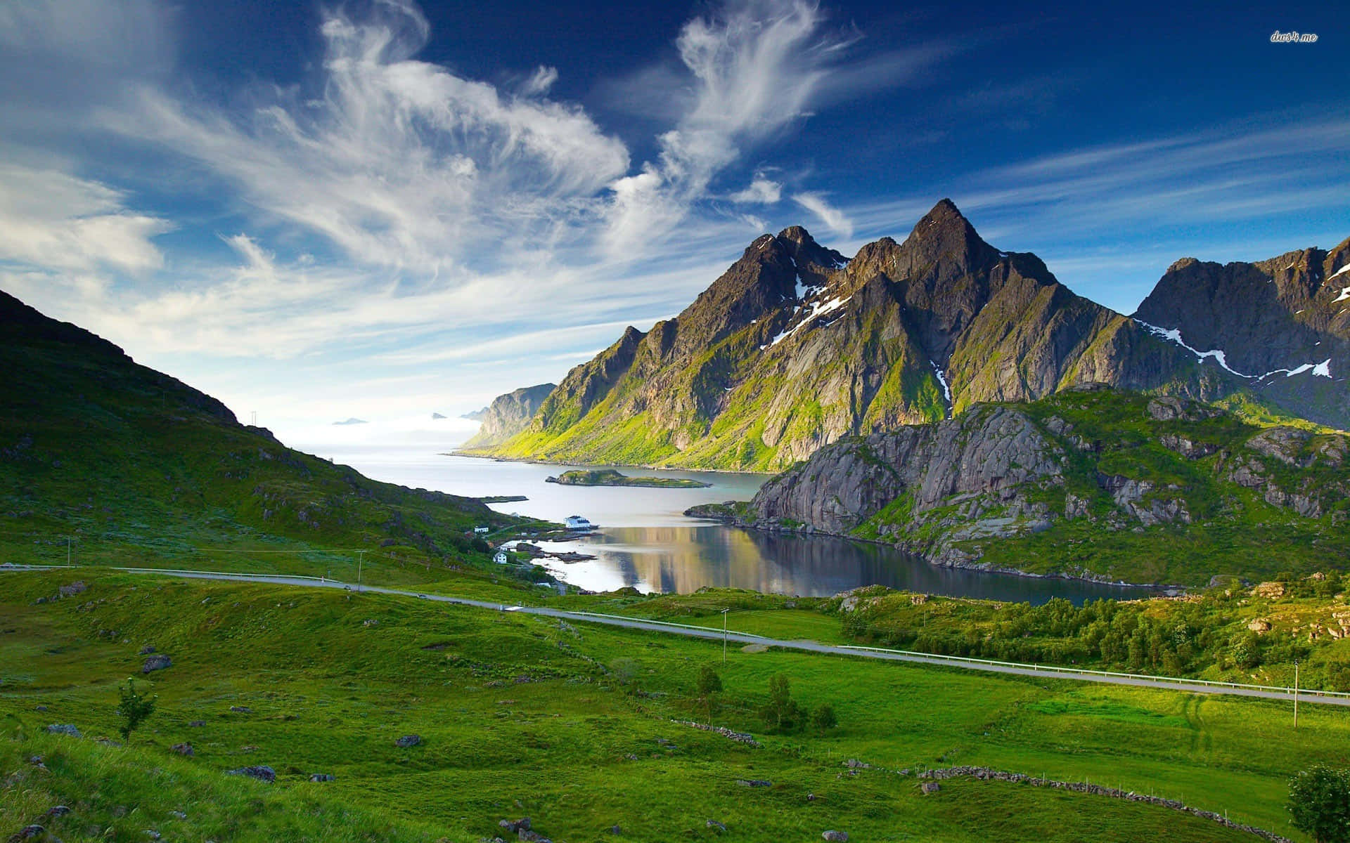 Scandinavian Fjord Rocky Mountain Landscape Background