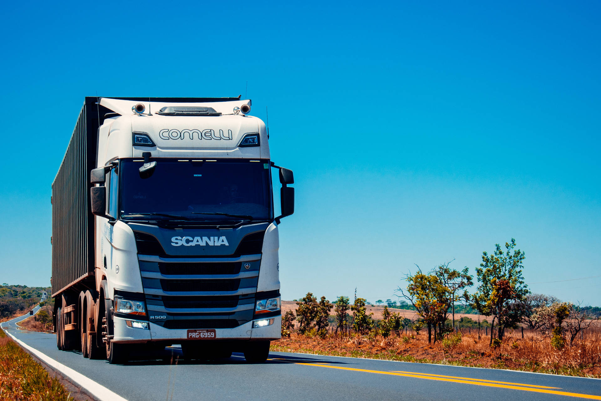 Scania Trailer Truck At Road Background