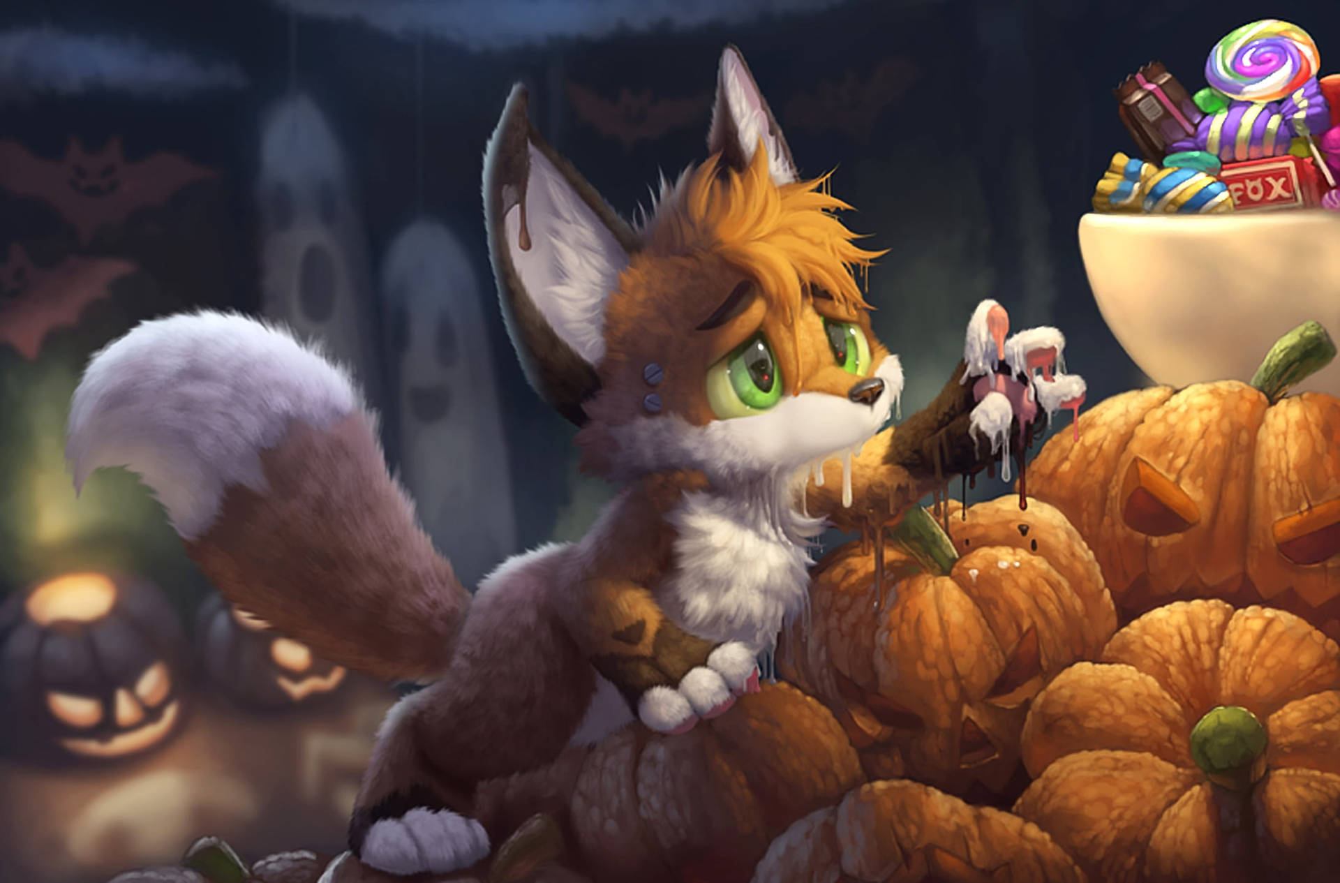 Scared Fox Cute Halloween Desktop Background