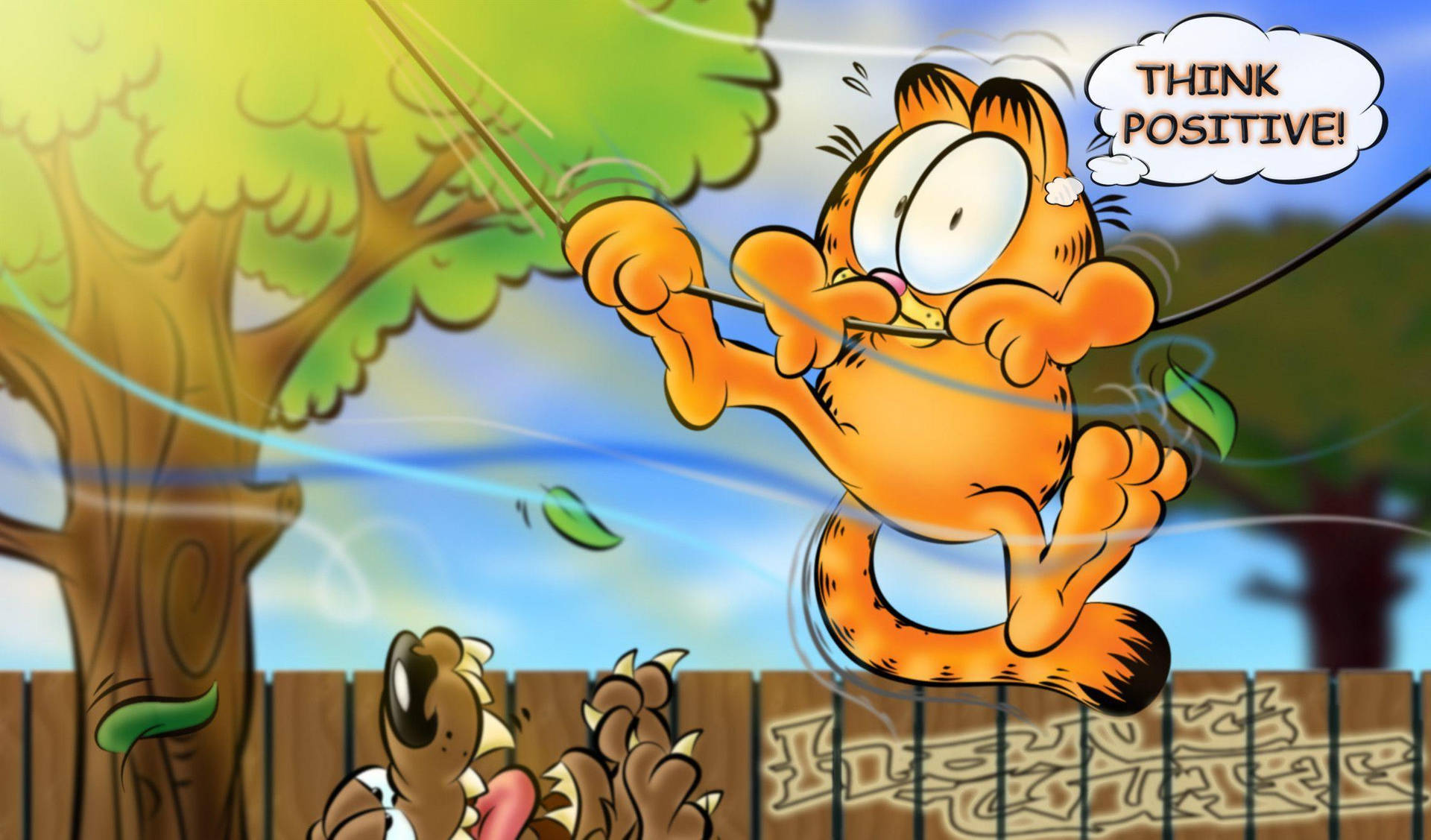 Scared Garfield And Chain Dog Background