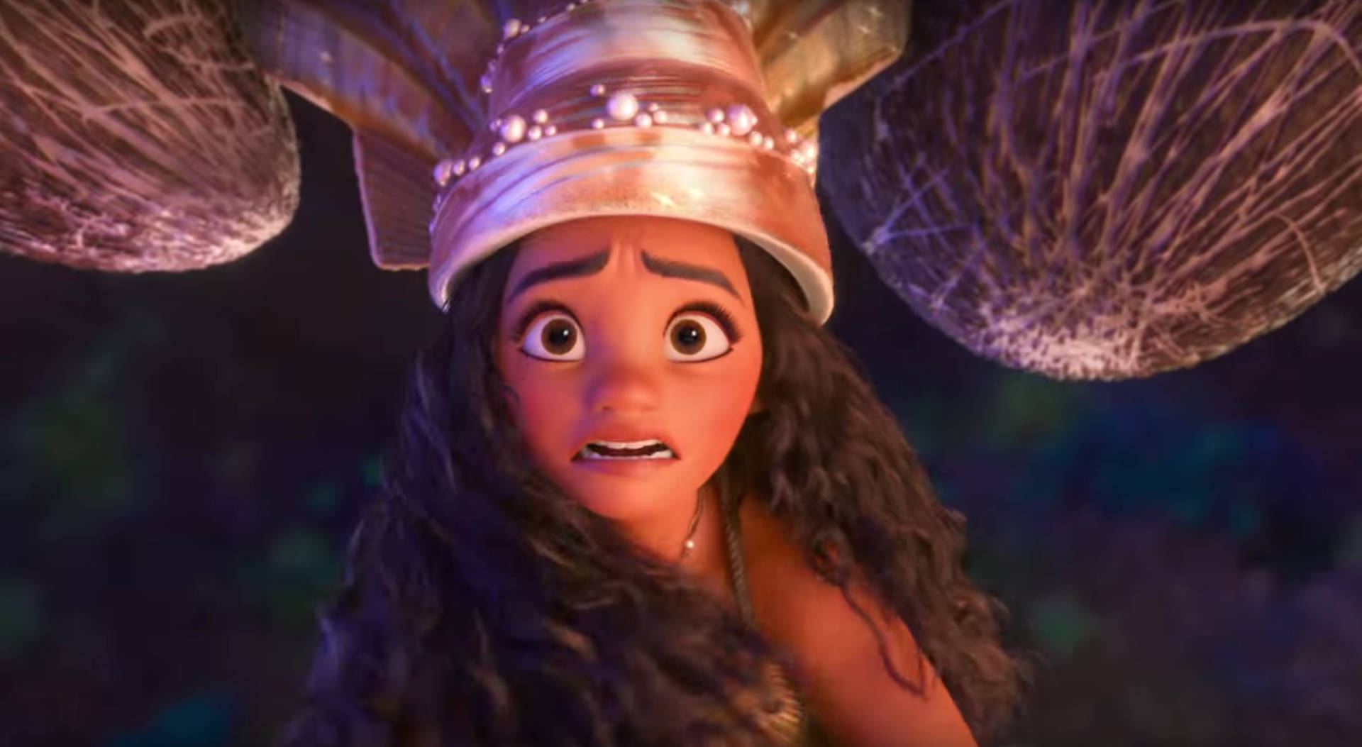 Scared Moana With Shell Hat Background