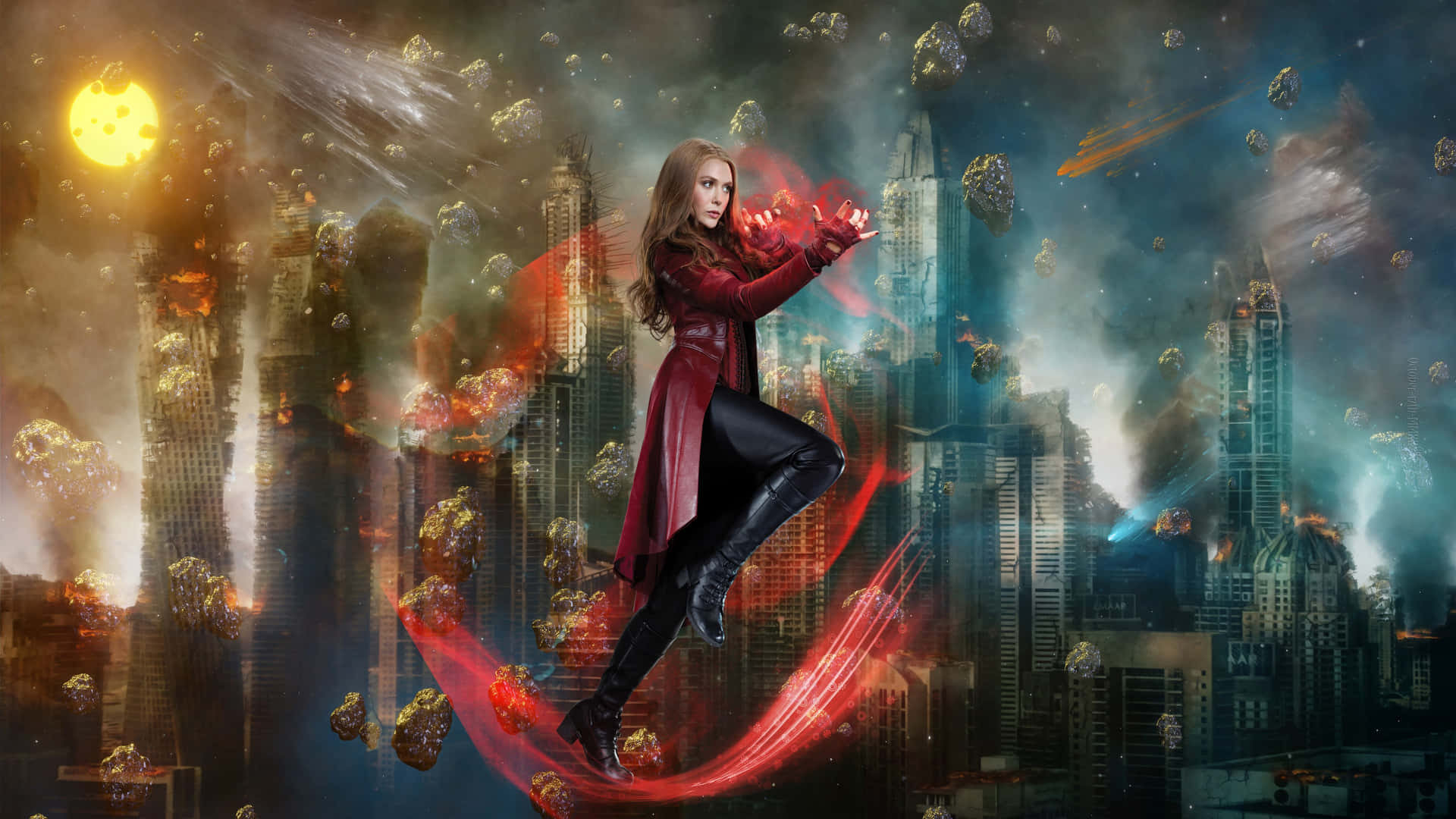 Scarlet Witch Chaos Magic Cityscape Background