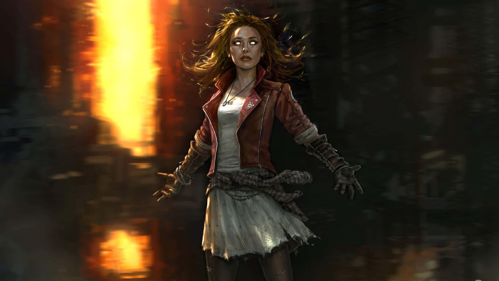 Scarlet Witch Fighting In An Intense Motion.